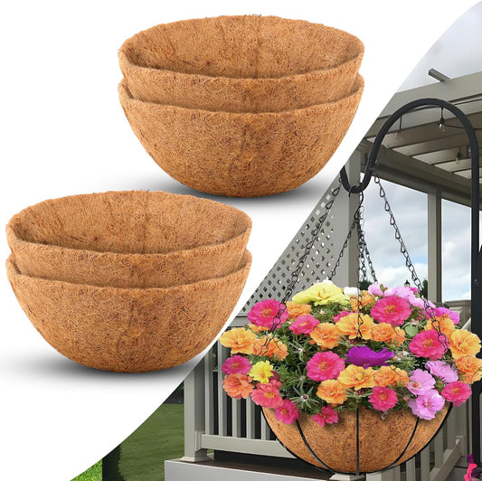 Coco Liners for Planters 16 Inch, 4 Pack Round Hanging Basket Liners, Coconut Fiber Liners for Planters Flowers Garden