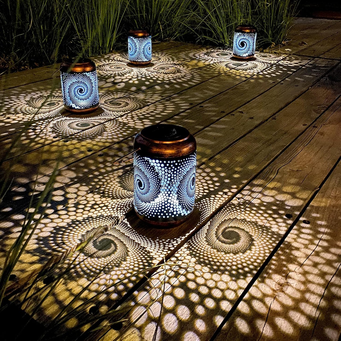 2 Pack Solar Lanterns Outdoor Hanging Metal Waterproof LED with Solar Powered Garden Patio Decorations Decor with Handle Christmas Gift Idea