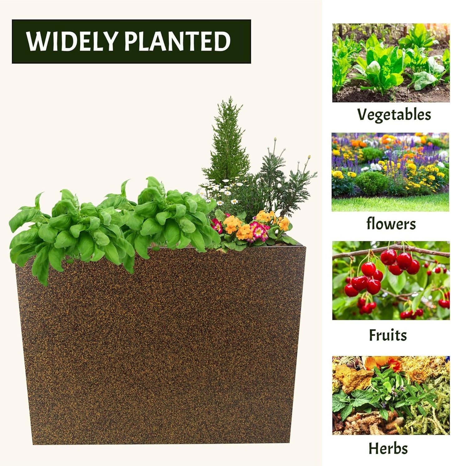 Metal Planter Box Rectangular Planter, 35.5" Lx 10" Wx 28" H Terrazzo Brown Large Planters with Drainage Holes, Galvanized Steel Tall Planters for Patio/Porch