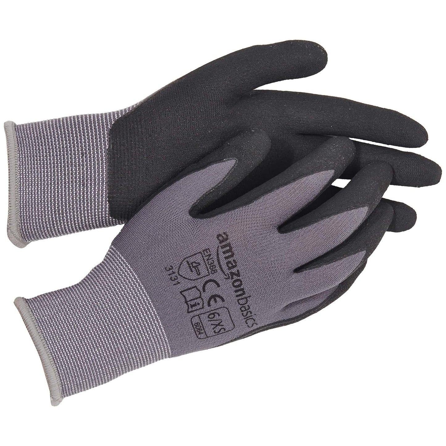 Amazon Basics Micro-Foam Nitrile Coated Work Gloves, Nylon Liner Fiber, Touch Screen, Grey, Size 6/XS, 12-Pair