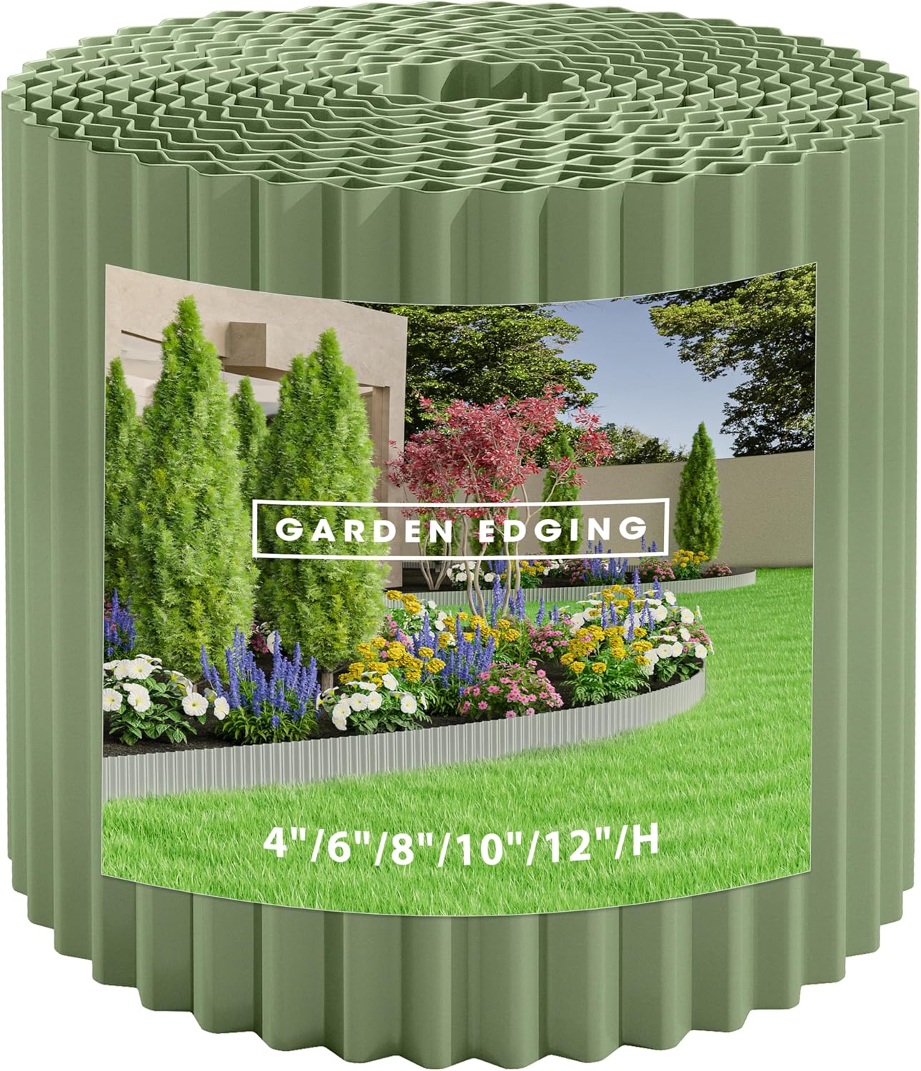 Metal Garden Edging Border, Corrugated Steel Landscaping, DIY for Lawn (Green, 8 Inch x 20FT)