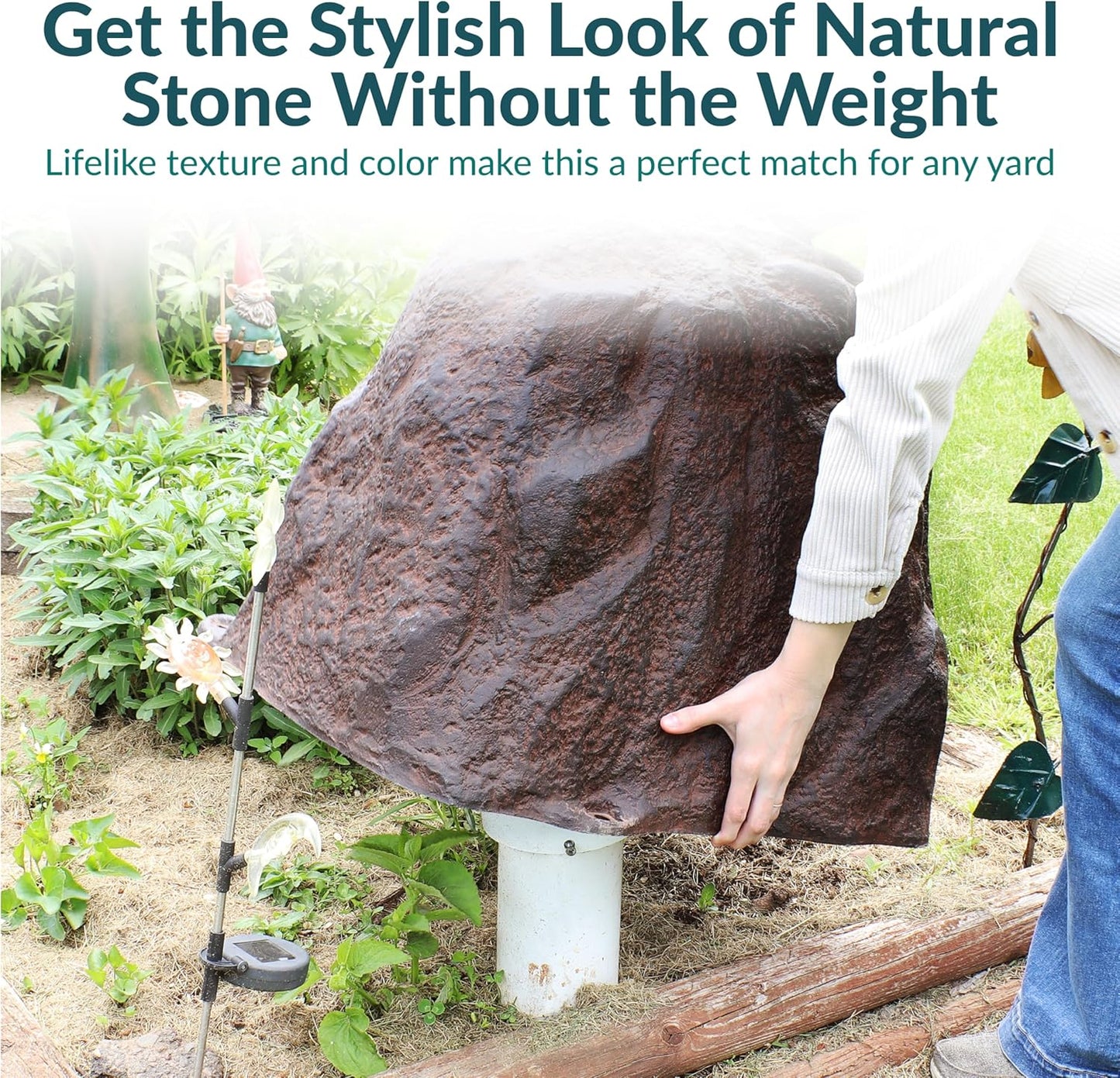 Sunnydaze 21.5” H Polyresin Faux Landscape Rock Cover - Lightweight Fake Rock Well Pump Cover for Outside - Brown - 2-Pack