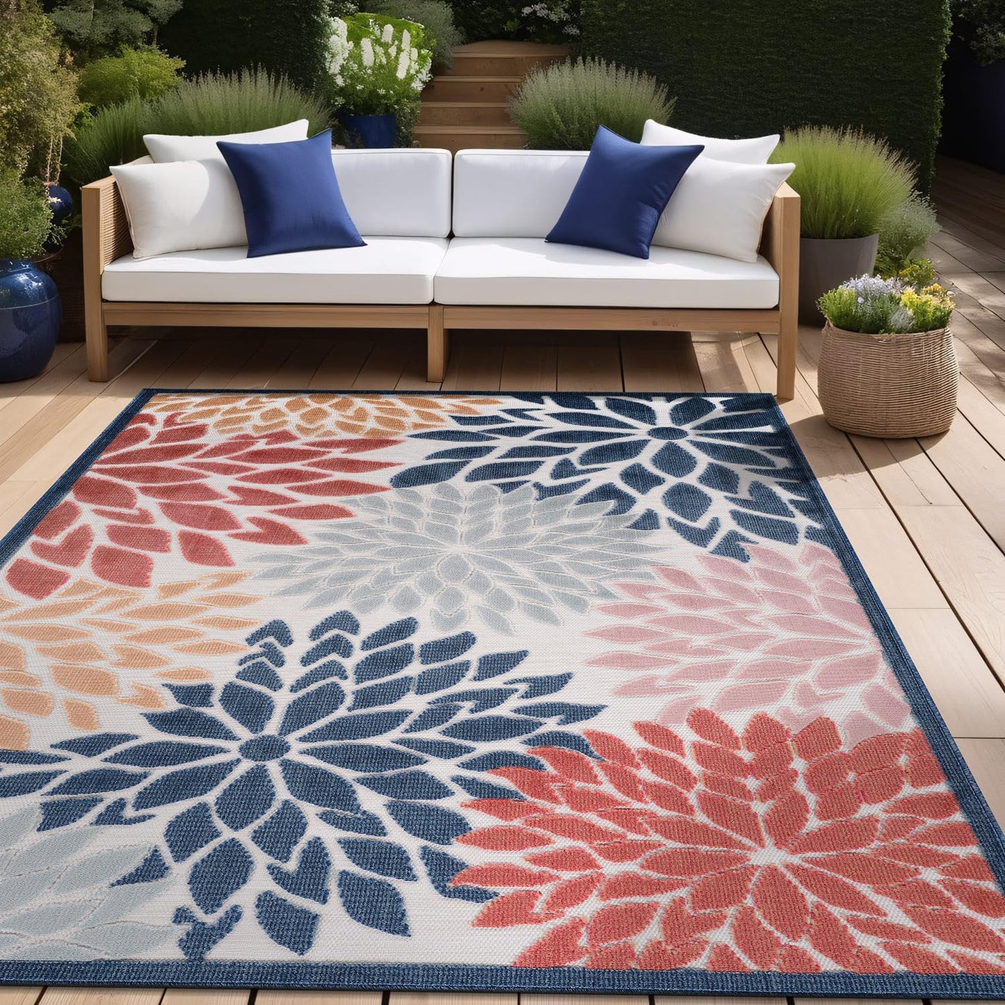 Beverly Rug Outdoor Rug 6x9 Modern Floral Tropical Area Rugs for Indoor and Outdoor Patio Easy to Clean Non Shedding Living Room Porch Garden Washable Outside Carpet (6 x 9 Multicolor)