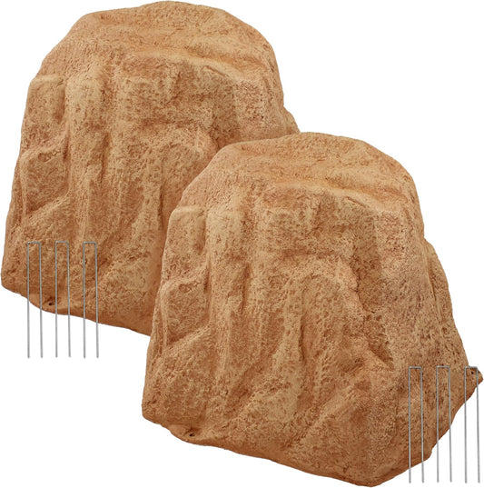 Sunnydaze 21.5” H Polyresin Faux Landscape Rock Cover - Lightweight Fake Rock Well Pump Cover for Outside - Sand - 2-Pack