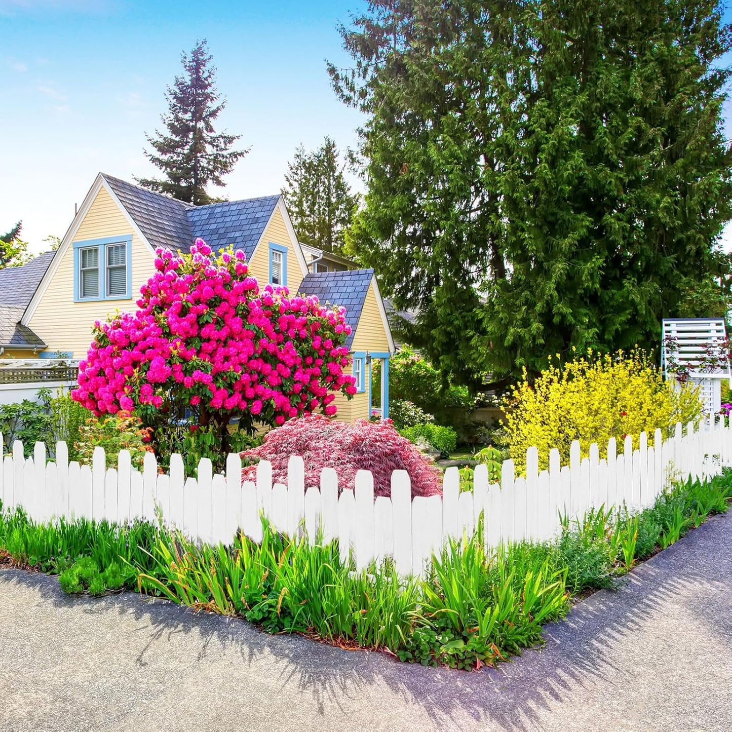 Soaoo 6 Pack Wood Garden Edging Border Outdoor Landscape Edging Flexible Decorative Garden Fence Border with White Gloves for Lawn Yard Tree Flower Bed Pathway (White)