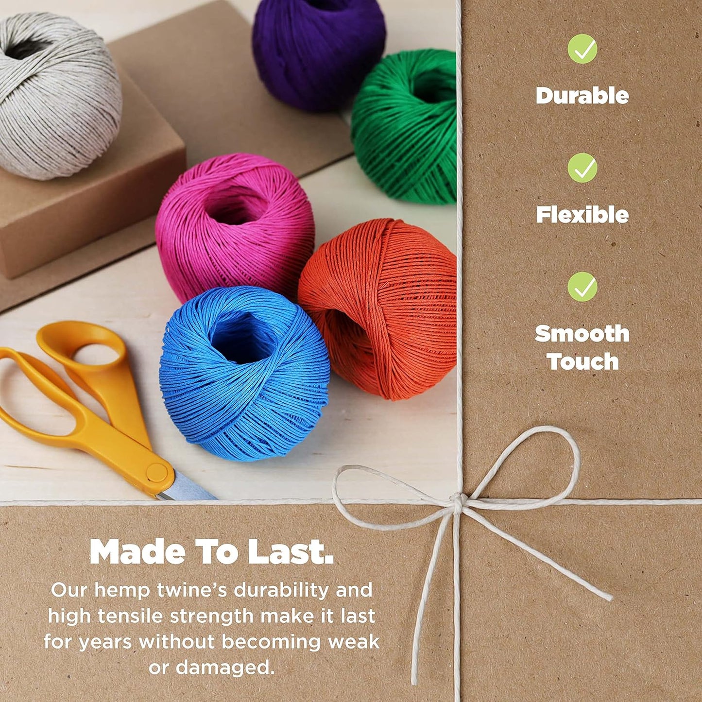 Hemp Twine for Gardening - Twine for Crafts - Organic Natural Hemp String for Jewelry Making - Strong Durable Cord for Decoration, Macrame + Cooking - 1MM, 100G/430 Ft. - 20 lb. Test Strength - Purple