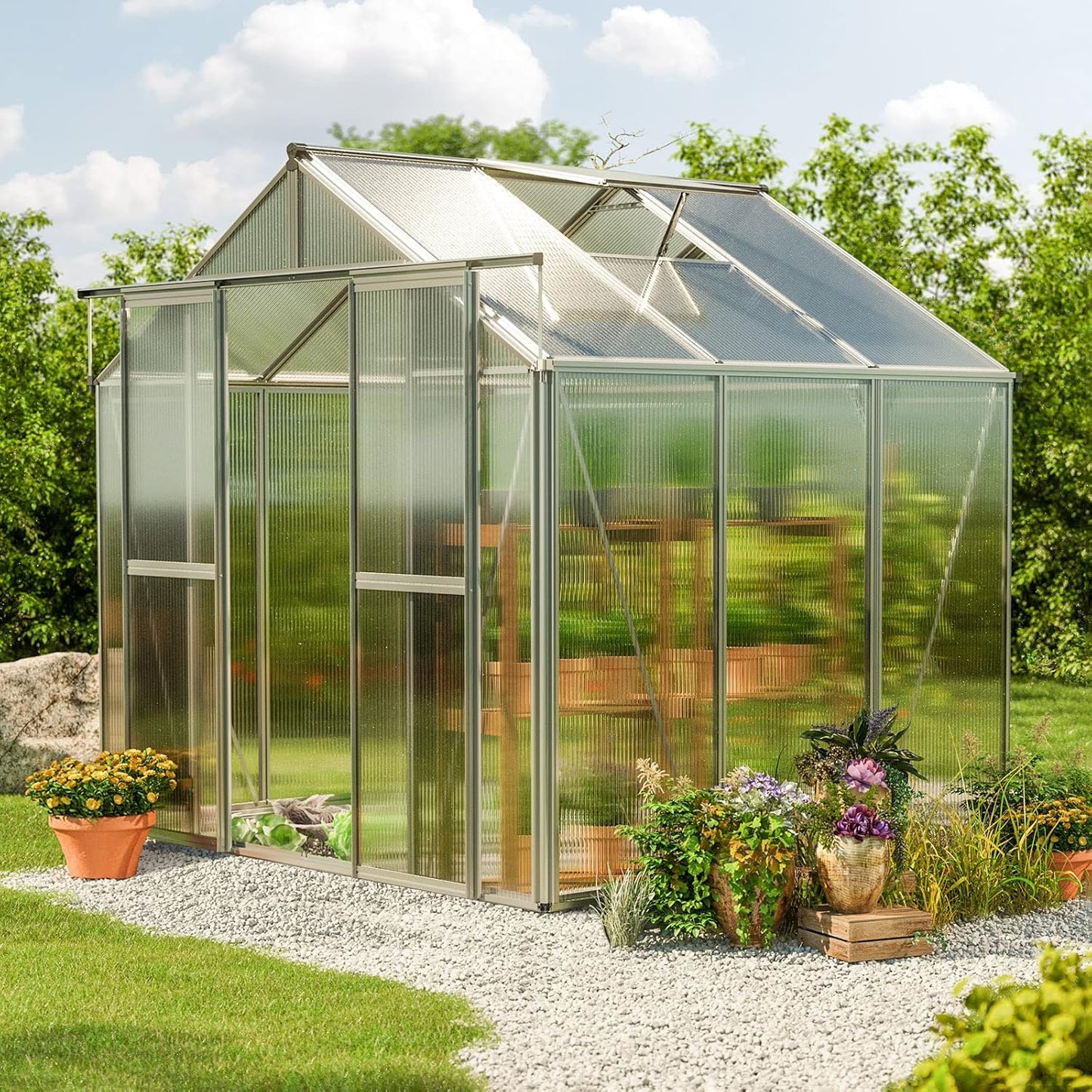Greenhouse Saphir 3 Aluminum Frame 8.5 x 6.4 ft with Approx. 8 mm Polycarbonate Panels