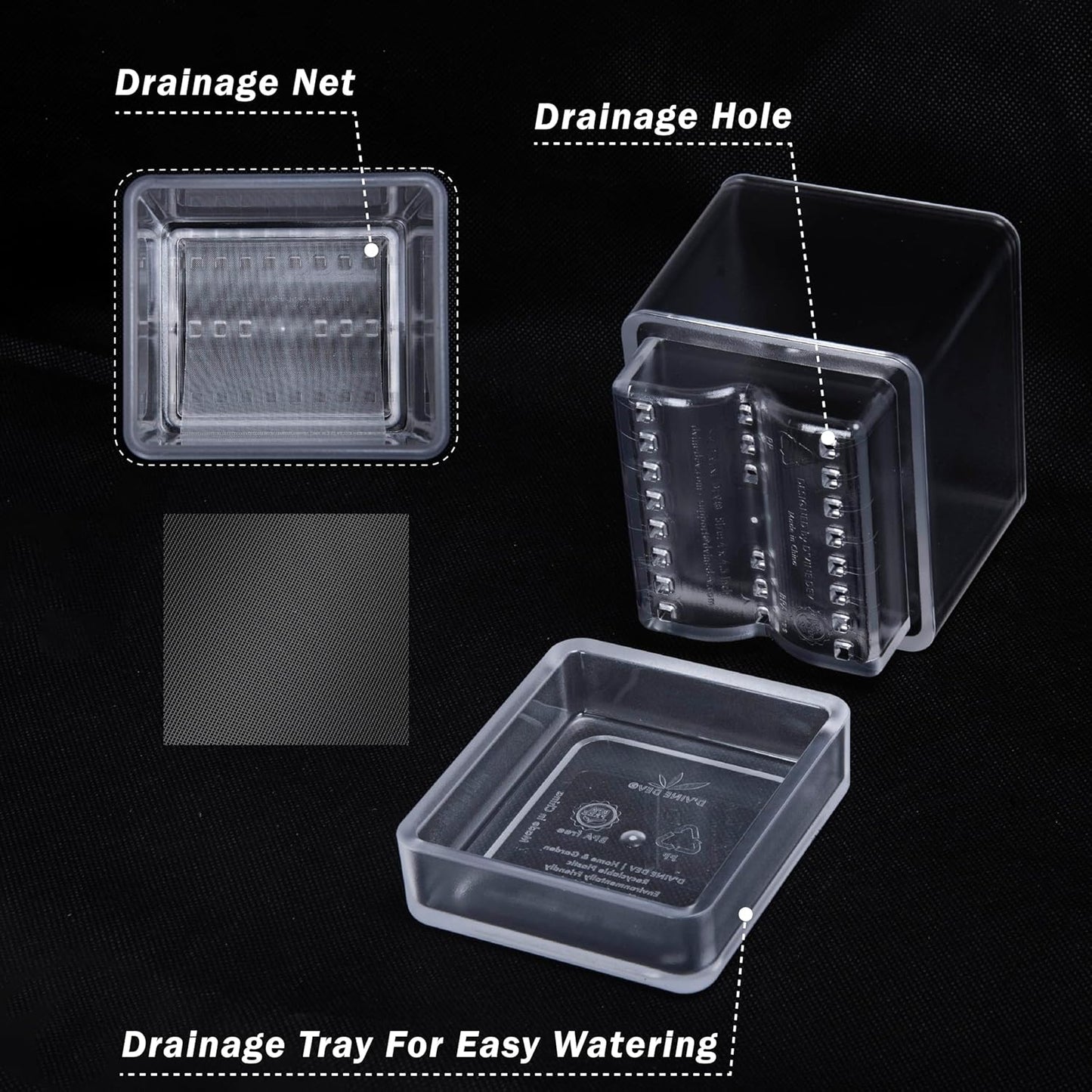 4 Inch Herb Planter Pot, Plastic Planter with Drainage Holes and Saucer, Modern Decorative Gardening Pot for Indoor Plants, Flowers, Herbs, Succulents, Clear, Set of 3, 76-Y-D-3