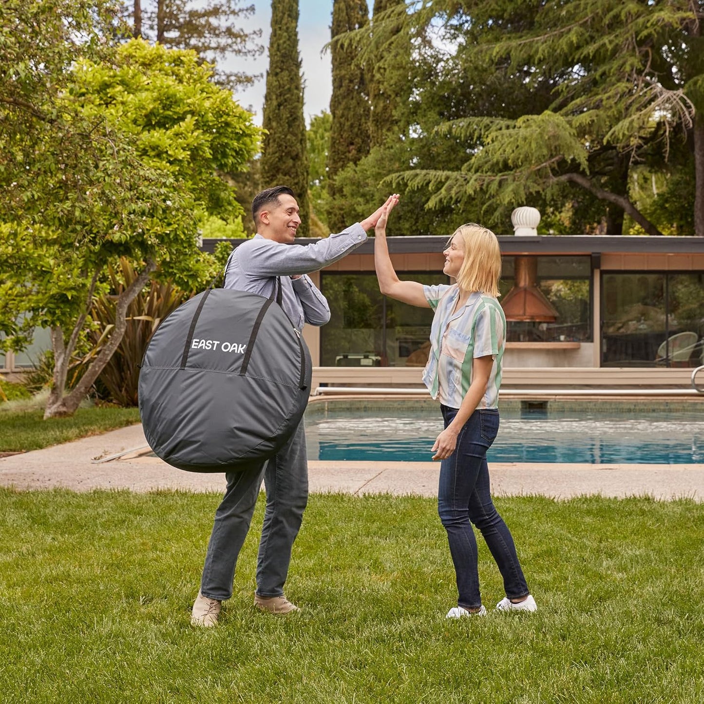 EAST OAK Screen House Tent Pop-Up, Portable Screen Room Canopy Instant Screen Tent 10 x 10 FT with Carry Bag for Patio, Backyard, Deck & Outdoor Activities, Beige