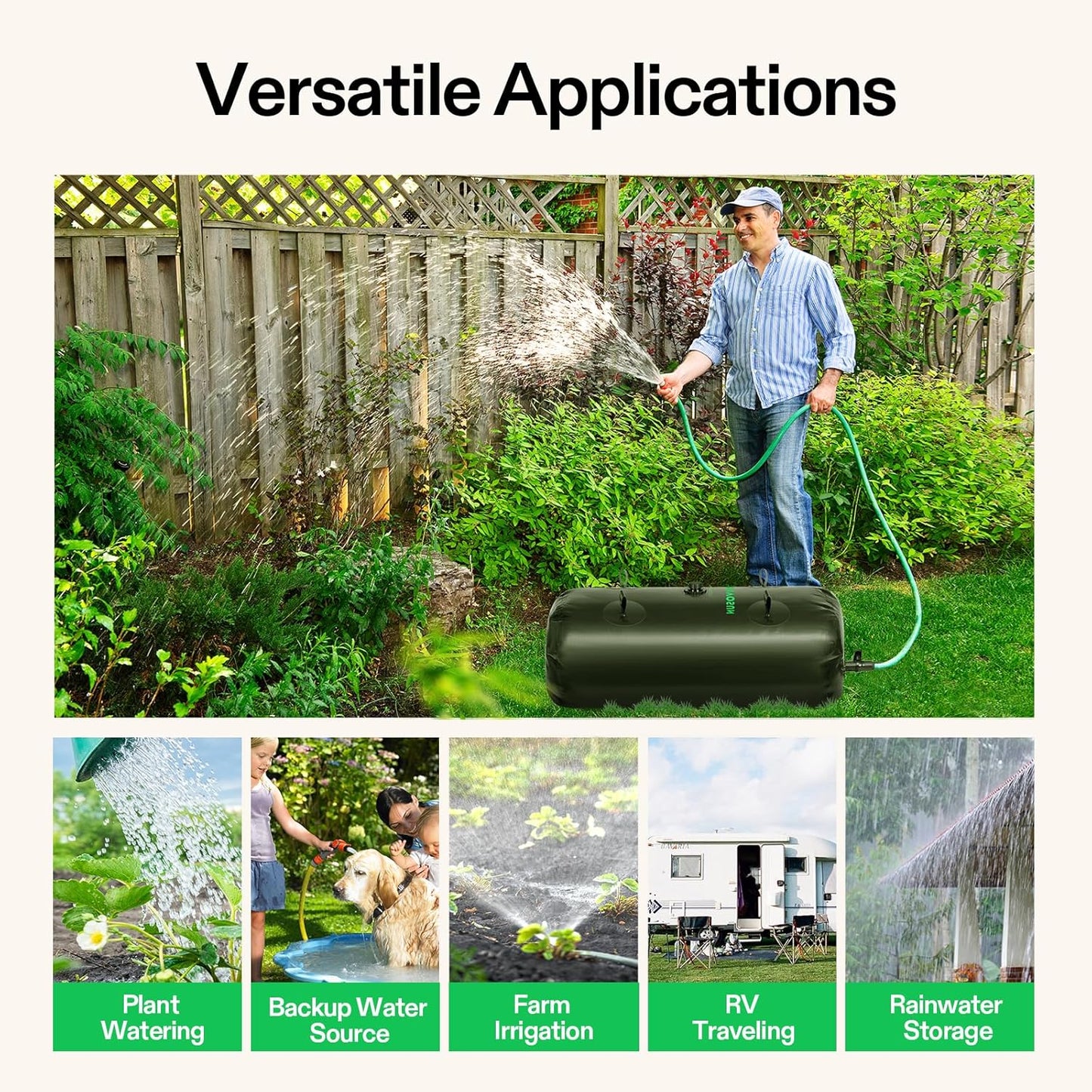 VIVOSUN 540 L/143 Gal Water Bladder, Foldable and Portable Water Storage Bag for RV, Camping, Garden Watering, Agricultural Irrigation, Drought Prevention, Firefighting