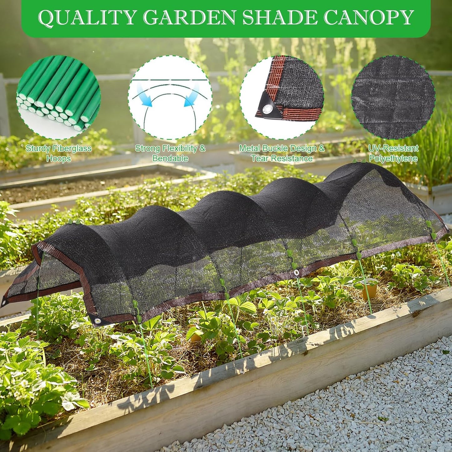 118"x78.7" Garden Shade Kit, 70% Garden Sun Shade Cloth with Hoops for Plants Heat Protection, Raised Garden Bed Shade Cover Plant Sun Shade for Outdoor Plants Vegetables