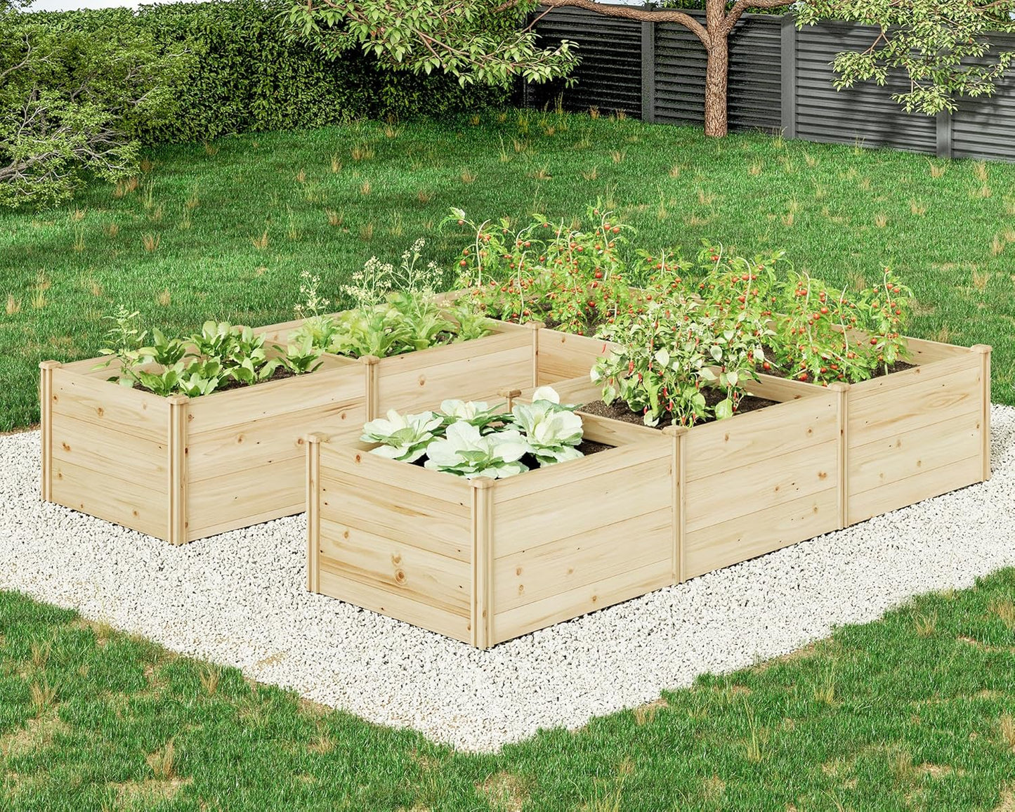 AMERLIFE U-Shaped Raised Garden Bed, 7.5Wx9Dx1.6H Outdoor Wooden Raised Garden Bed Planter with 19.6" Depth Planter Box