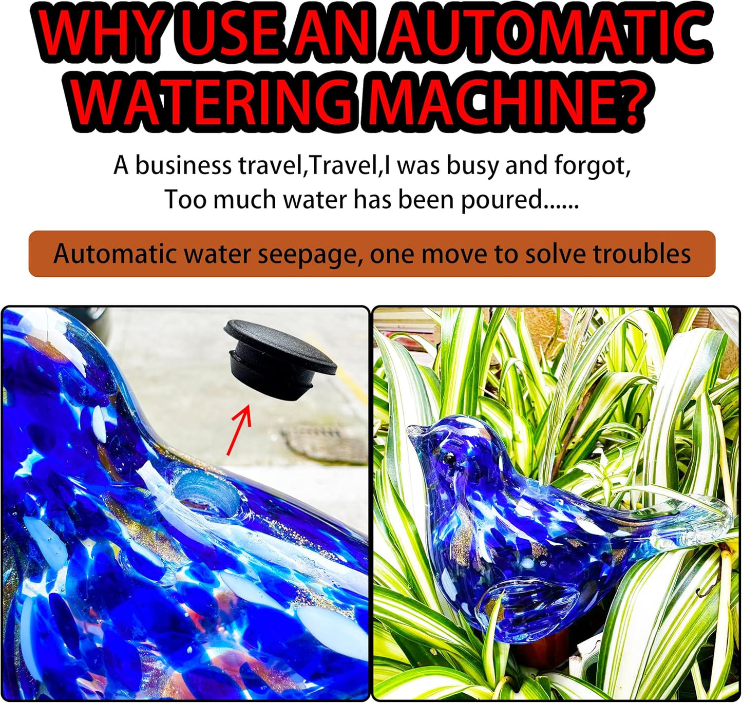 Glass Bird Shaped Plant Watering Ball Glass Automatic Watering Ball Flower Pot Insertion Spike Drip Irrigation Device Watering Ball Irrigation System Plant Enthusiast Gift (Green)