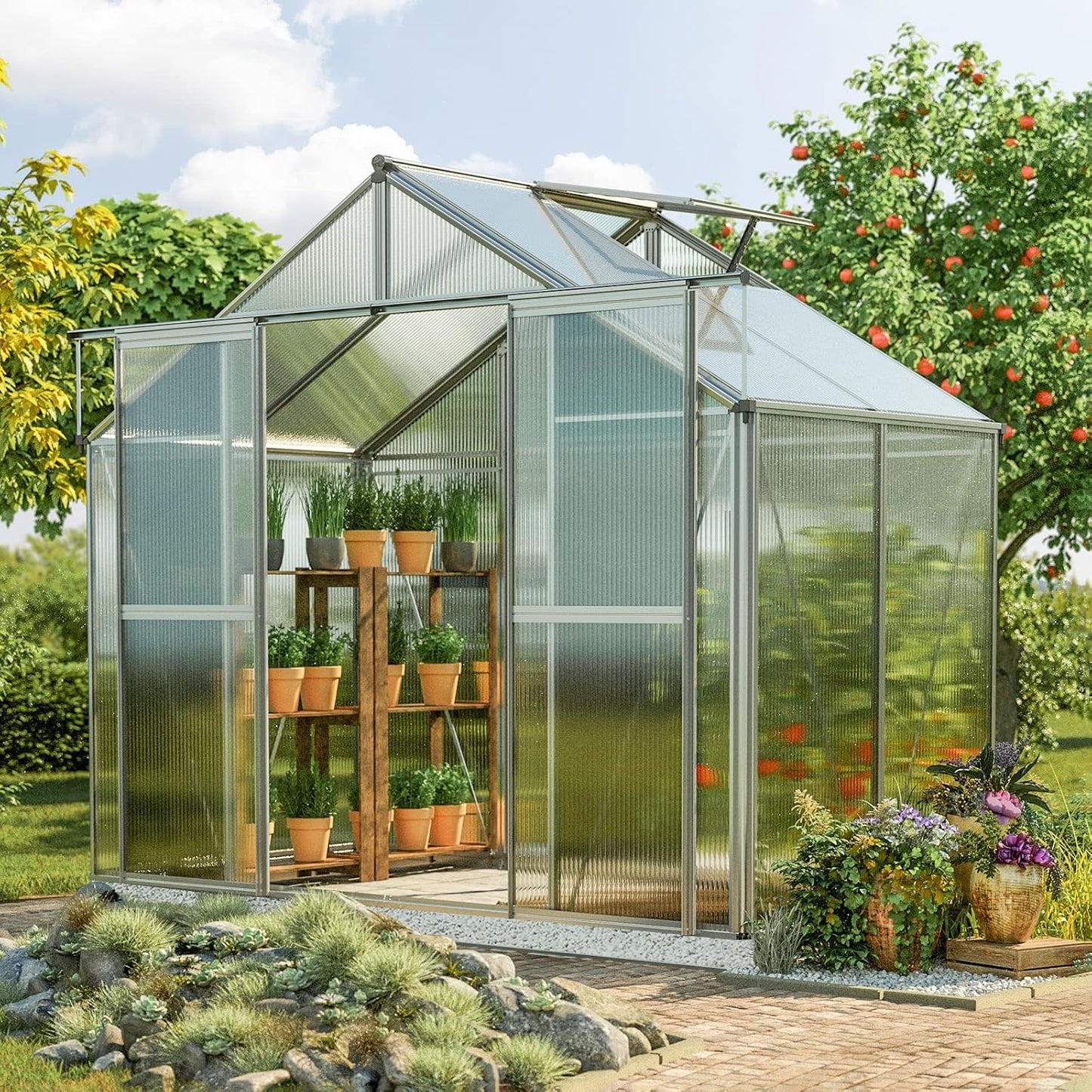 Greenhouse Topas 2 Aluminum Frame 7.4 x 4.4 ft with Approx. 6 mm Polycarbonate Panels