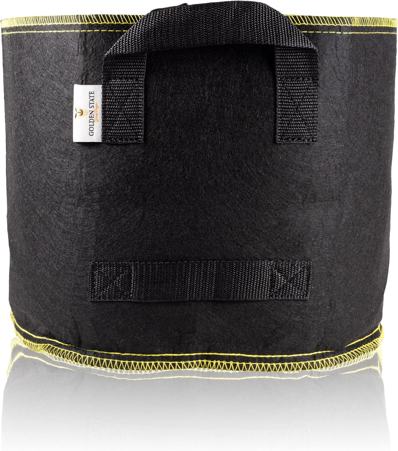 Grow Bags: 5-Pack (Size: 5 Gallon): 300gsm Black Felt Fabric w/Yellow Stitch, Biodegradable and eco-Friendly Material. (Handles + Dumping Handles-pat.Pend).