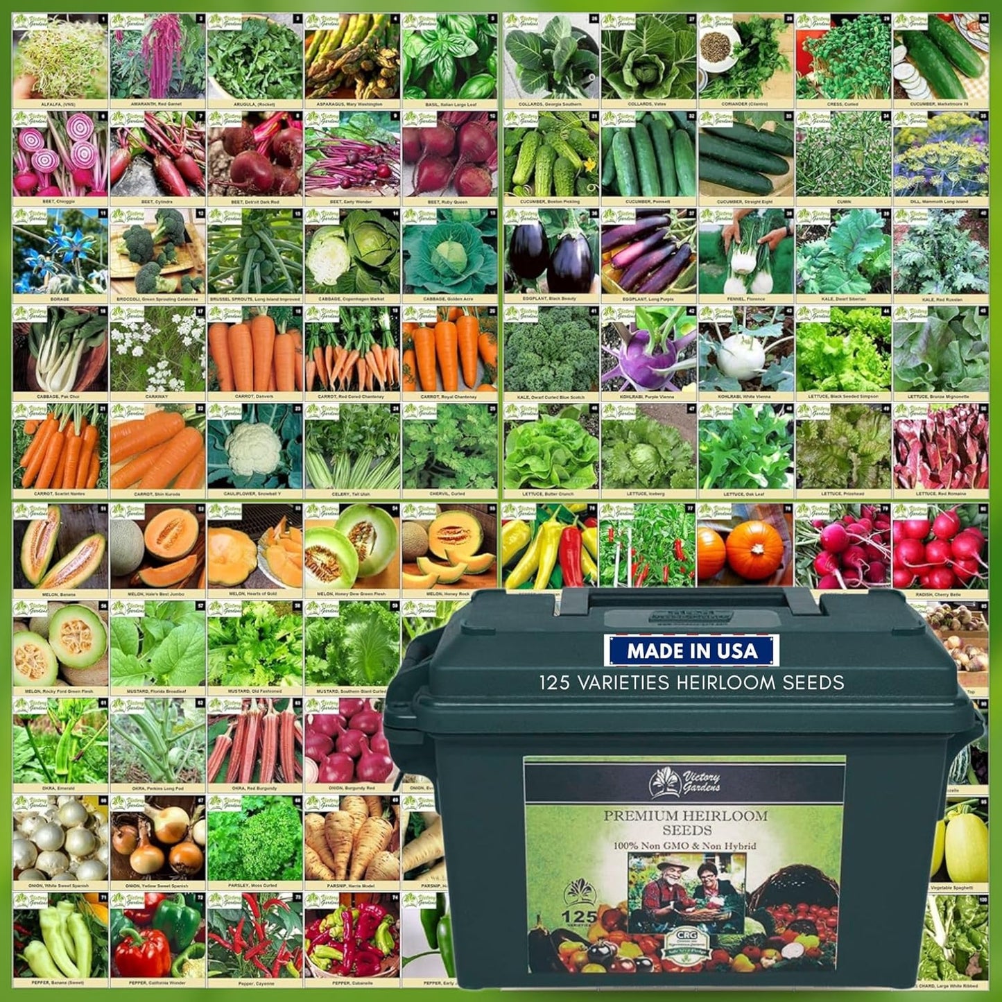 Garden Seeds Vegetable Variety Pack for Planting - Grow 125 Varieties of Heirloom Non GMO Quick Sprouting Veggies - Premium Seed Vault by Victory Gardens