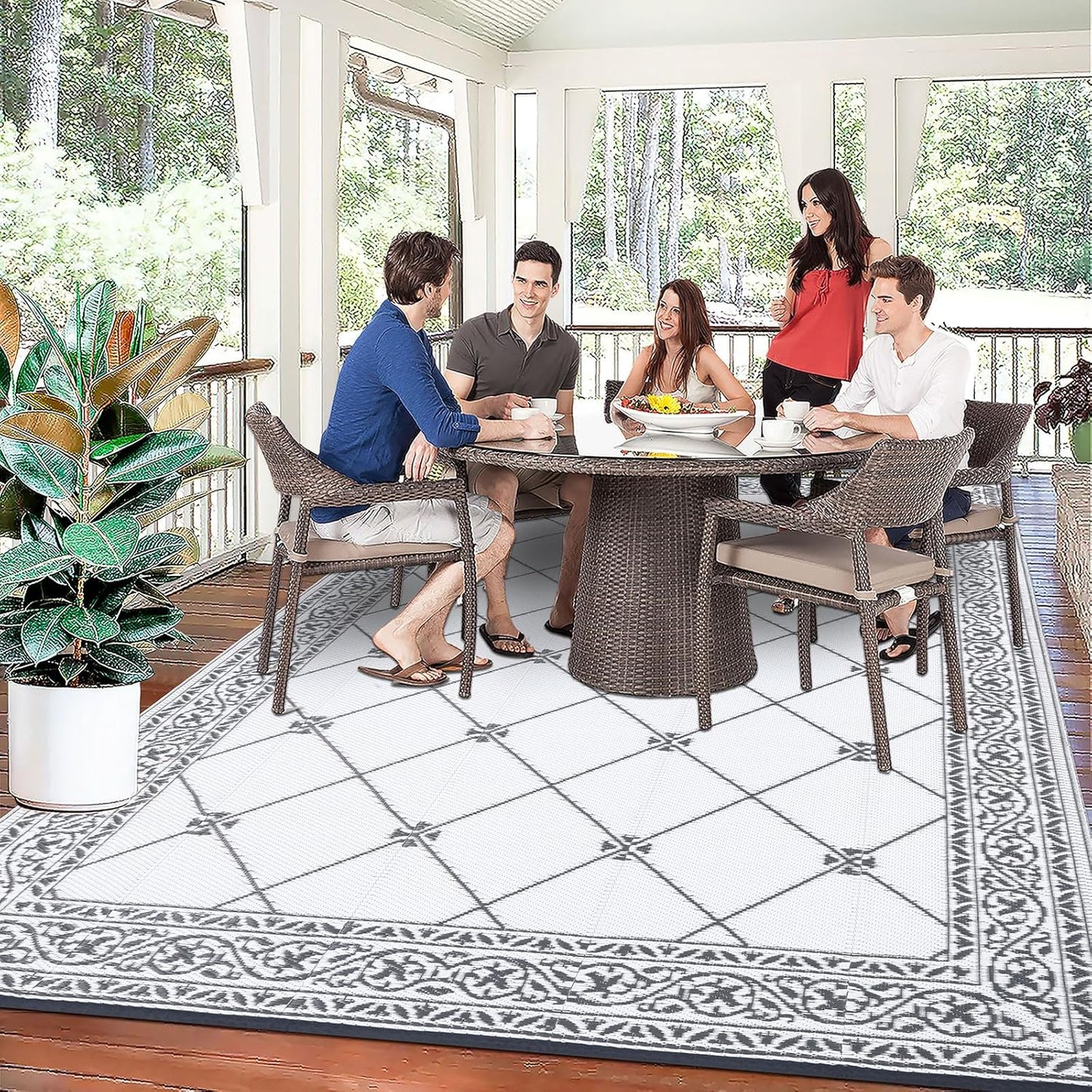 HiiARug Reversible Mats Outdoor Rug 6'x9' for Patio Plastic Straw Patio Rugs Outdoor Rugs Large Floor Mat for Ourdoor Decor,Garden, Patio, Backyard, Deck, Picnic, RV, Camping (Grey)