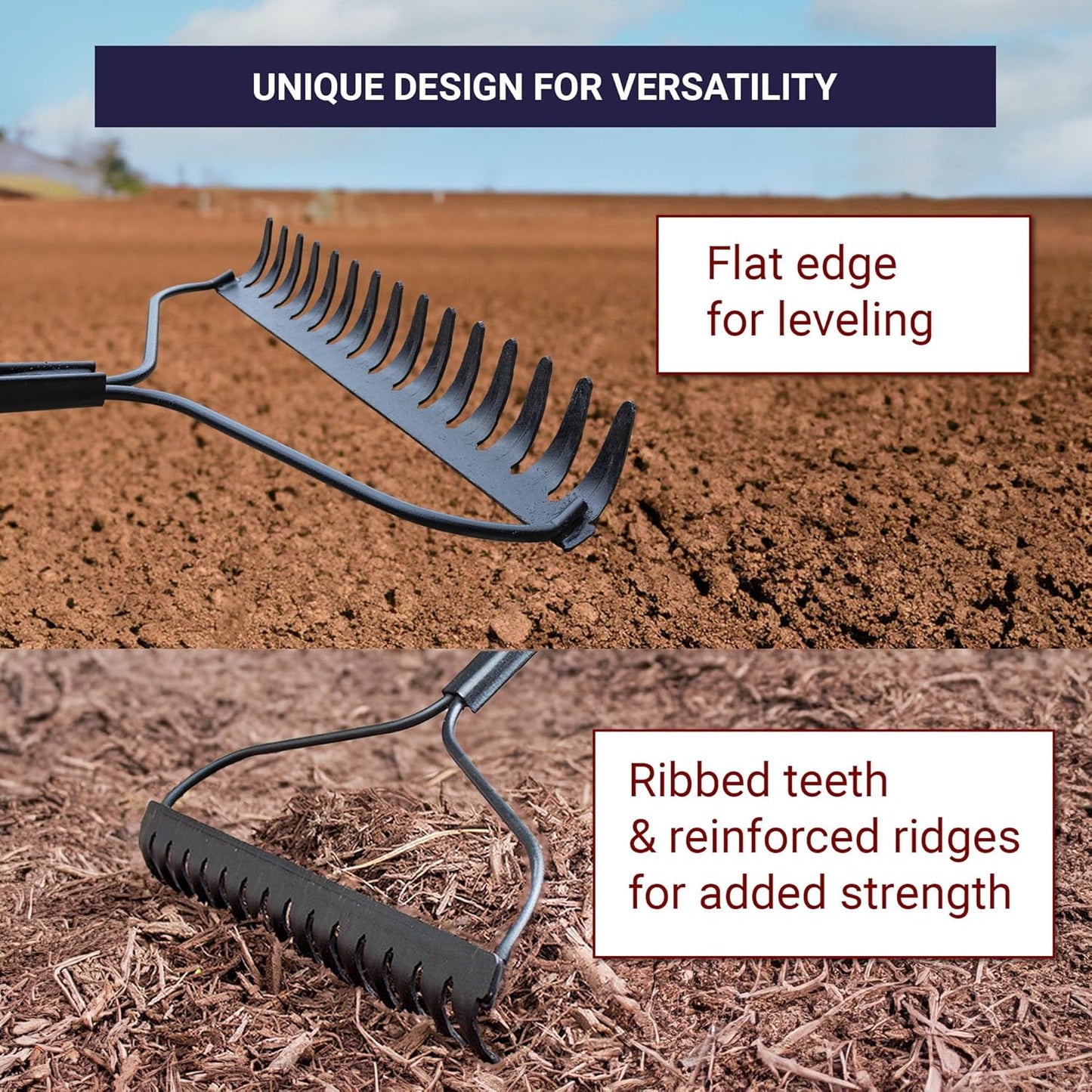 BULLY TOOLS 92309 12-Gauge 16-Inch Bow Rake with Fiberglass Handle and 16 Steel Tines, 58-Inch