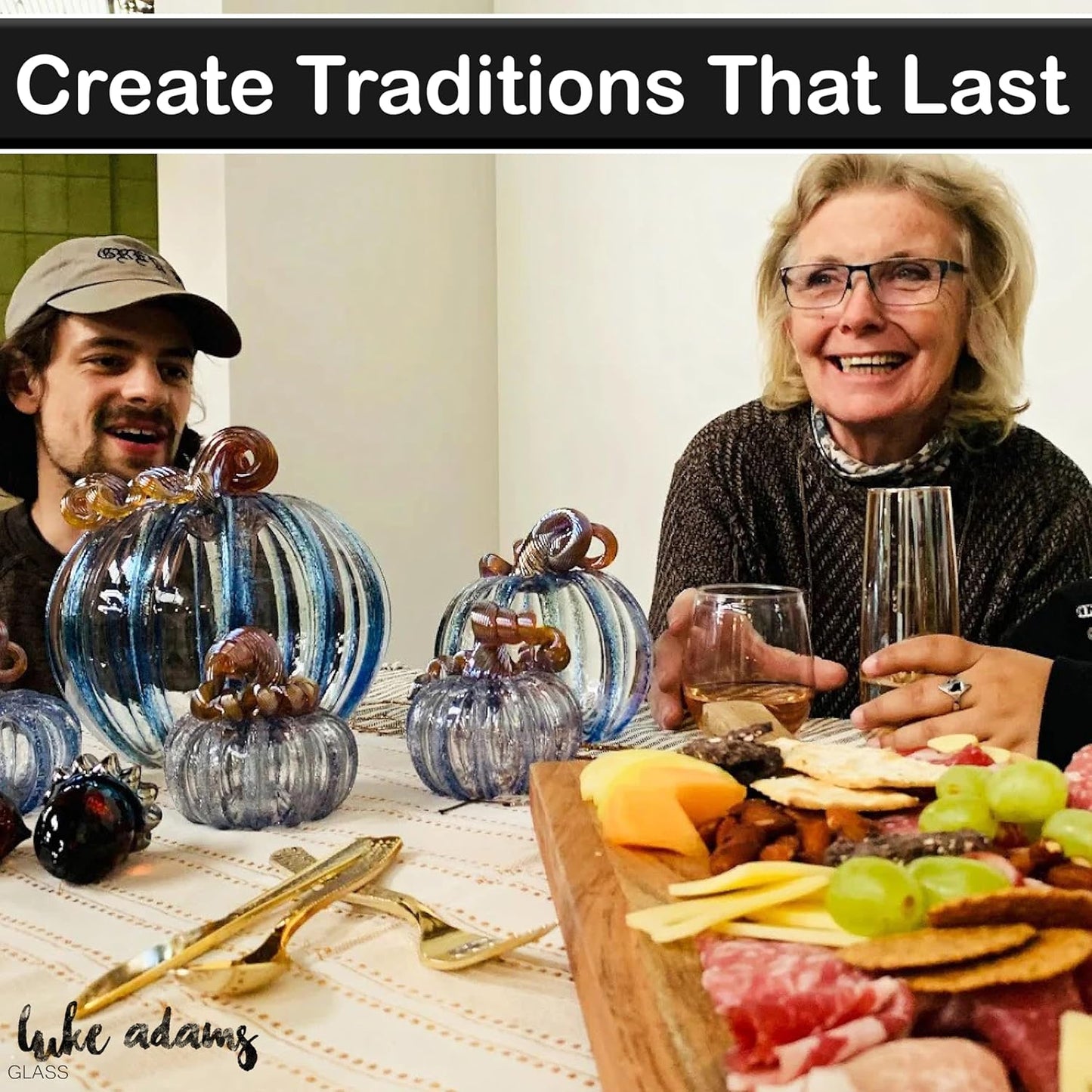 Luke Adams Glass Handmade Glass Pumpkins Handmade Table Top Home Decor (Squat, Purple Potion)