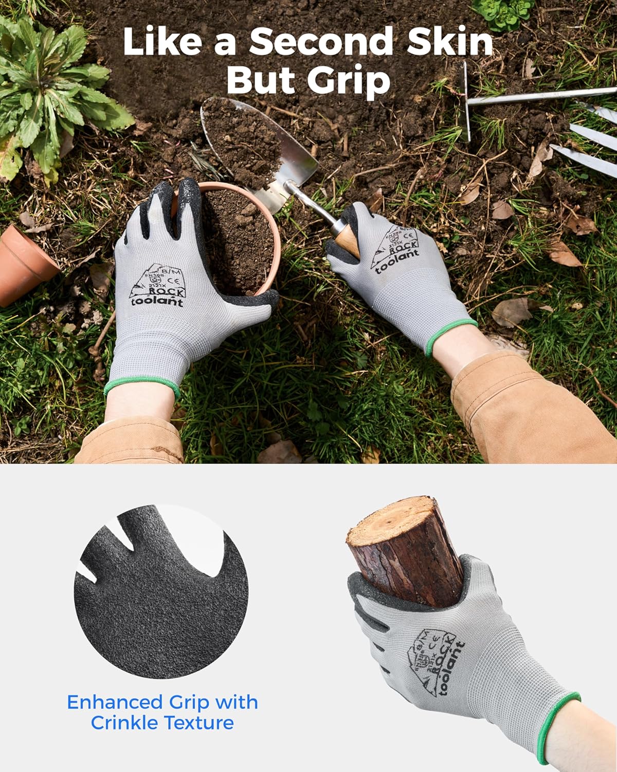 toolant Crinkle Latex Work Gloves Bulk, Rubber Coated Safety Work Gloves for Men and Women, 120 Pairs for Construction, Gardening, Warehouse (Gray, XL)