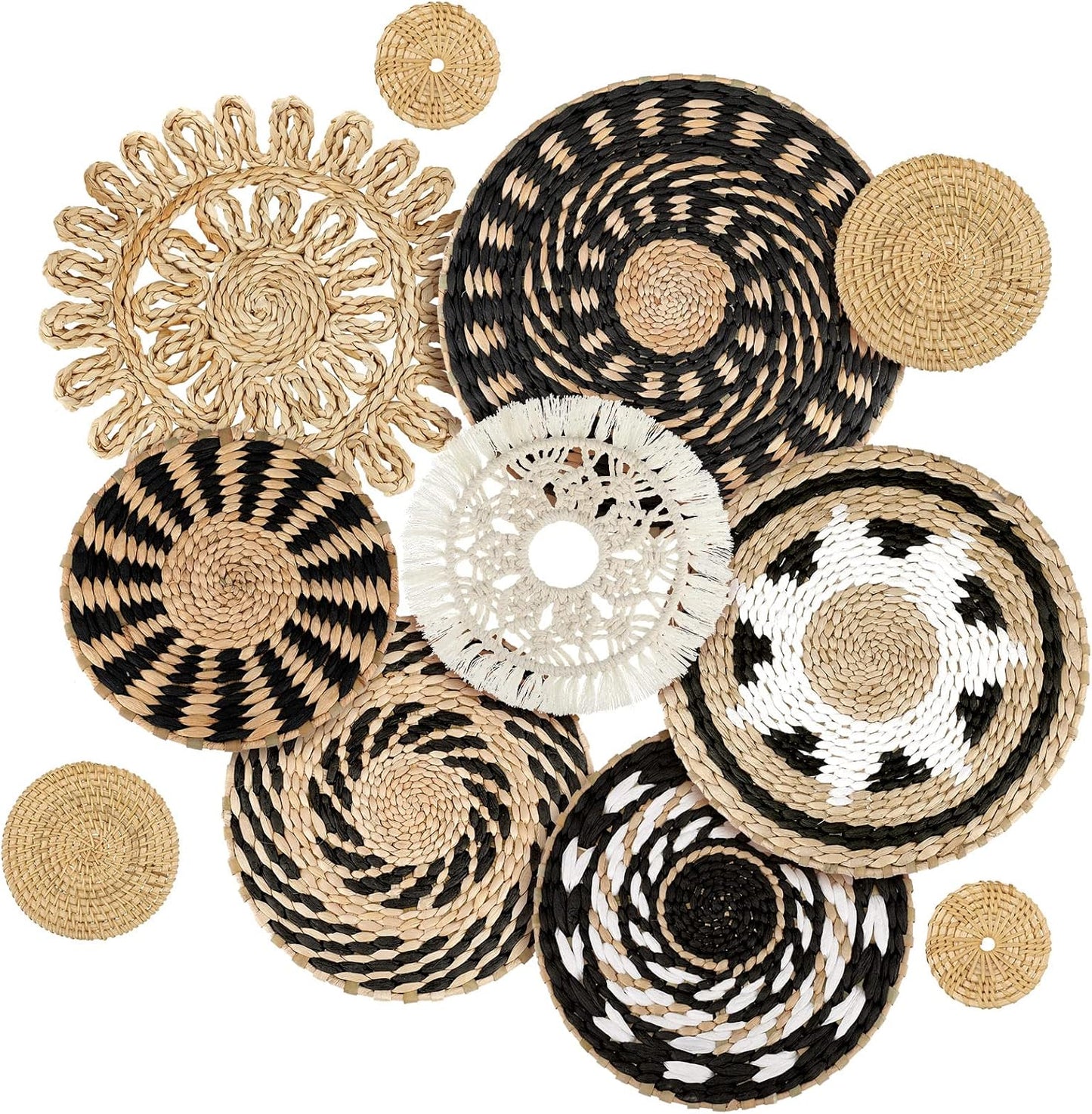 Tatuo 11 Pcs Boho Wall Basket Decor Decorative Bulrush Woven Basket Wall Decor Art Round Farmhouse Hanging Baskets for Kitchen Rustic Home Summer Decorations, Multi Sizes(Boho)