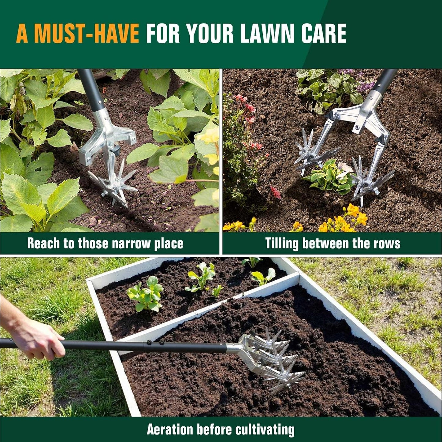 Rotary Cultivator Garden Tiller, Hand Cultivator with Detachable Thicker Tines&Strong Force Handle, Cultivators for Gardening, Rotary Tiller for Soil Mixing, Prepare New Garden