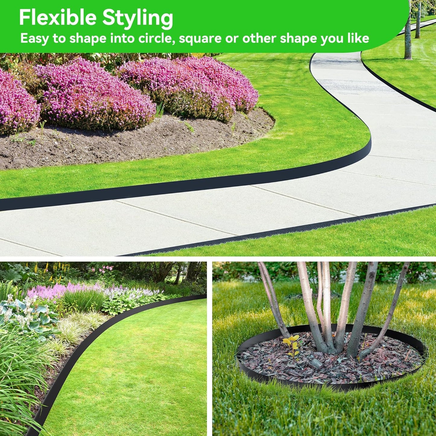 2" Tall 66ft No Dig Landscape Edging Border with 100PCS 8" Plastic Spikes & 6 PCS Connectors - Garden Lawn Edging Kit with a Shears for Landscaping, Lawn, Flower Beds and Yard