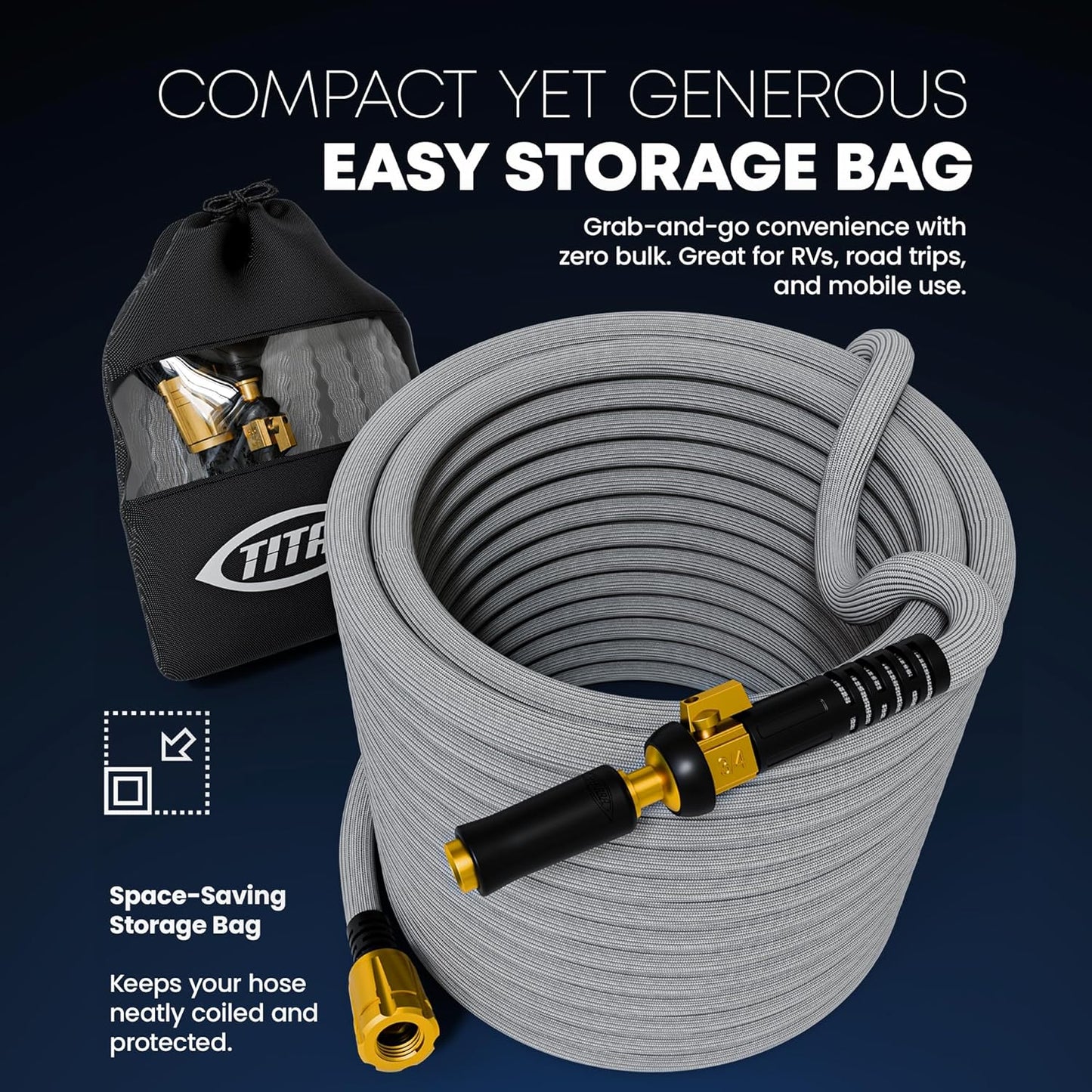 TITAN Flexible Garden Hose 7FT – Ultra Lightweight, Heavy Duty Water Hose with Brass Fittings & Jet Nozzle – Kink-Free, Non-Expanding, Durable Fabric Hose for Yard, Lawn, Car Wash, Outdoor Use