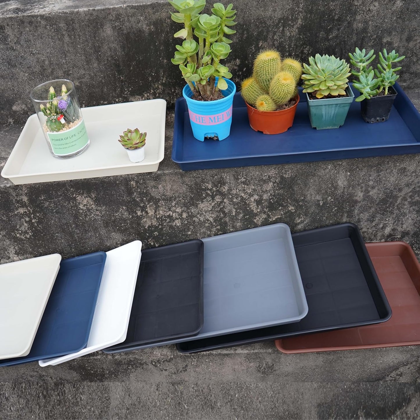 2 Pack Plant Saucer Tray Rectangular, Plant Growing Nursery Trays, Heavy Sturdy Seed Starting Trays, Plant Starter Trays for Indoors No Holes, Seed Starter Growing Tray (17.5"x10.6", Beige)