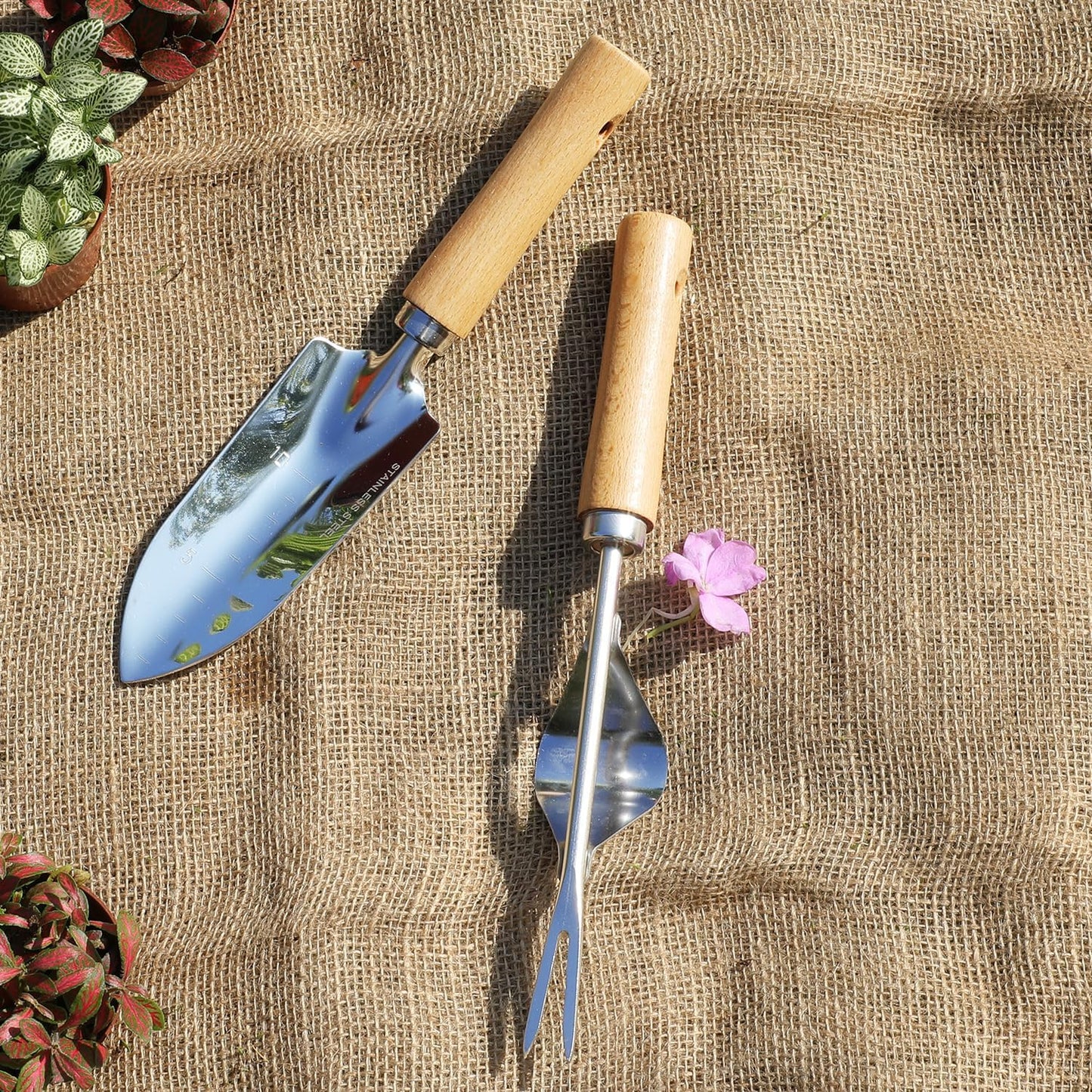 Garden Tool Set, 2 Pieces Stainless Steel Heavy Duty Garden Tools, Garden Kit with Ergonomic Wooden Handle, Durable Garden Tools for Gardening, Gardening Gifts for Women