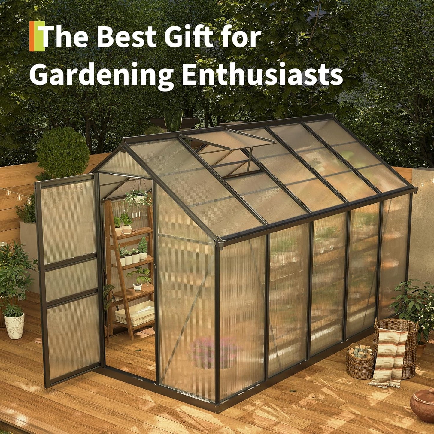 6×10FT Polycarbonate Greenhouse for Outdoors, Large Walk in Green House Kit and Winter Garden Planting, Enhanced Aluminum Green Houses for Outside to Protect Vegetables or Plants