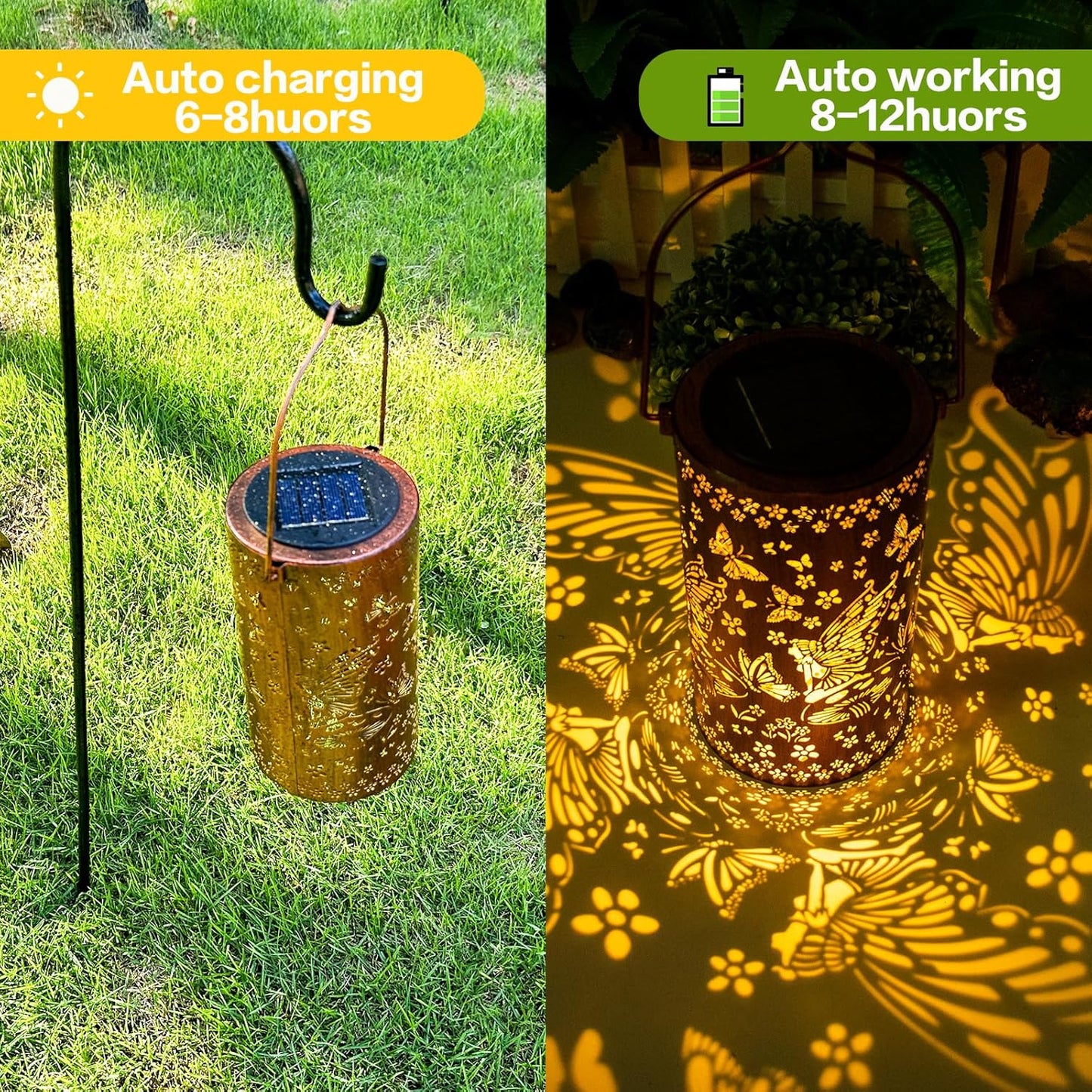 Solar Lanterns Outdoor Hanging Lantern Lights,Fairy Metal Decor Lanterns-Waterproof LED Decorative Light for Garden Patio Yard Lawn Backyard Front Porch as Gifts for Mom Grandma Women