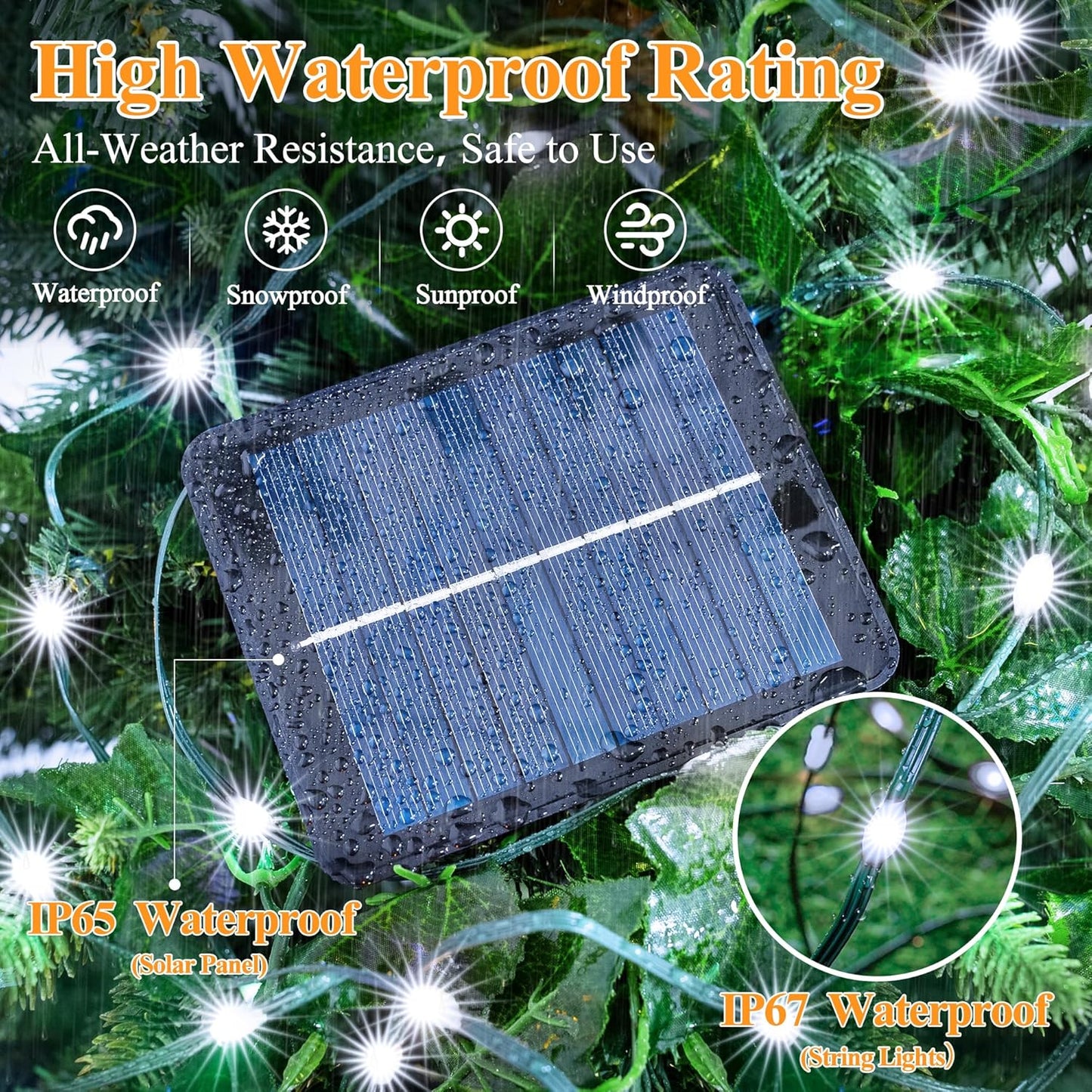 Solar String Lights 120LED 40FT, IP67 Waterproof Solar Lights for Outside with 8 Lighting Modes, Upgraded Solar Panel Fairy Lights for Garden Party Wedding Decorations (Cool White)