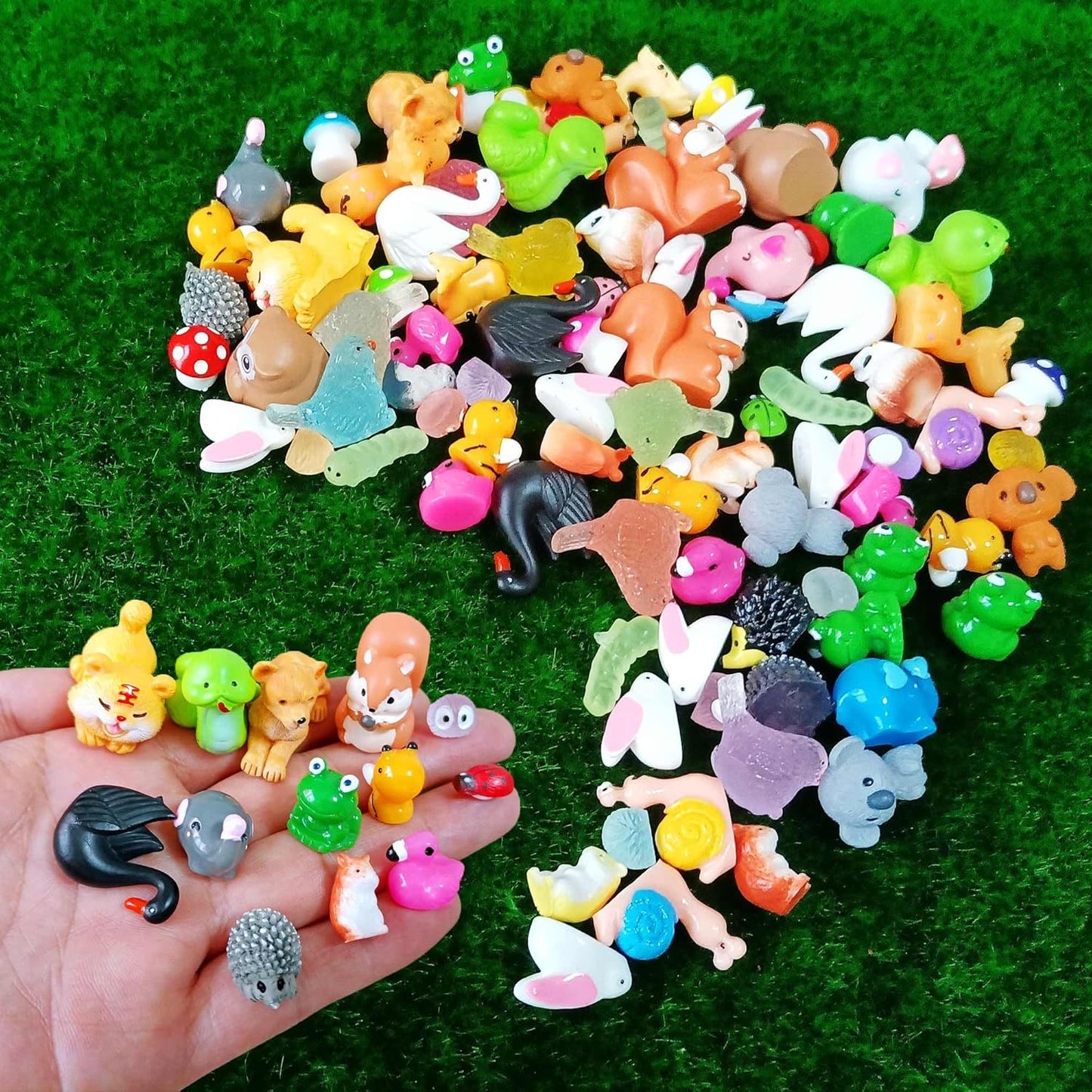 100 Pcs Mini Resin Animals Figures, Forest Tiny Plastic Animals Figurines to Hide Miniature Fairy Garden Decorations Accessories