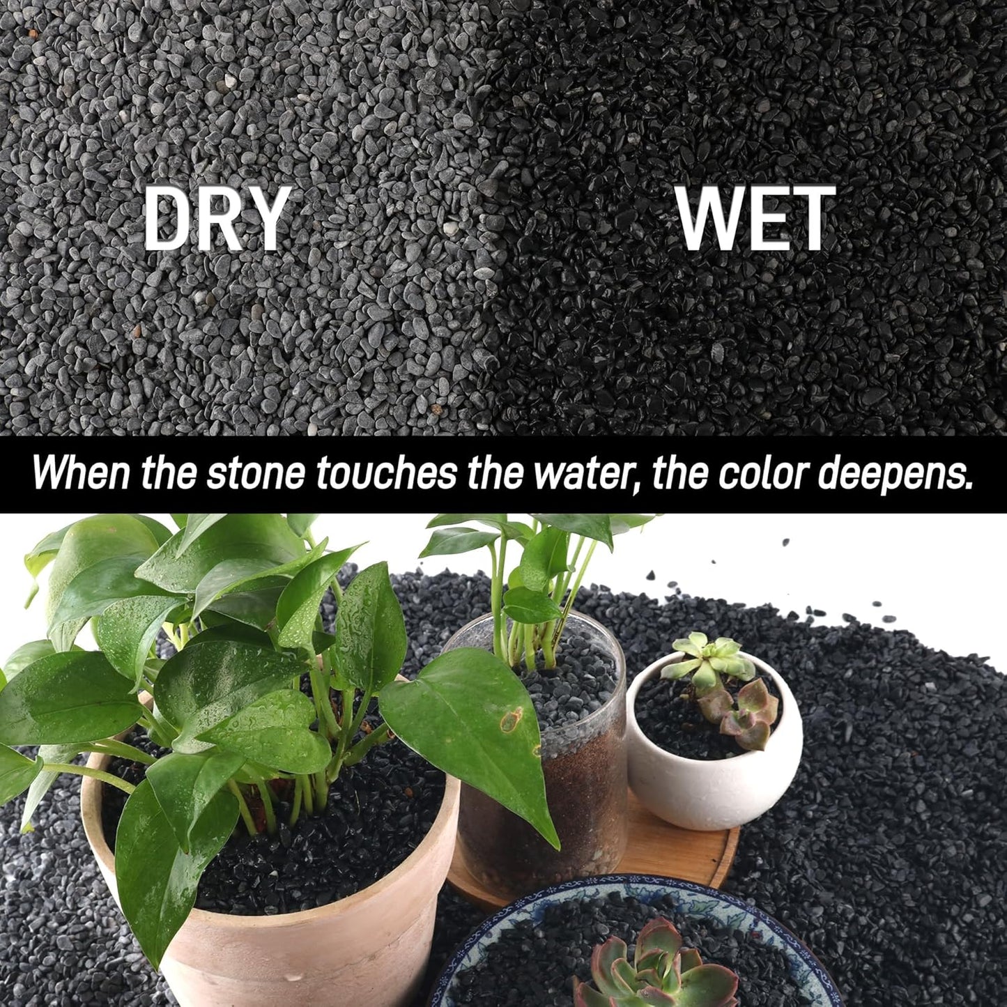 45lb Black Cactus Pea Gravel Rocks,1/4 Inch Pebbles for Indoor Plants, Natural Succulent Rock and River Rocks Decorative for Aquariums, Vases, Outdoor Gardening, Top Dressing for Potted Plants