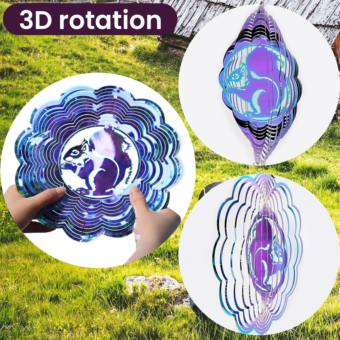 Wind Spinner, Hanging Wind Sculptures,Wind Spinners for Yard and Garden Decor,Yard Decorations Outdoor,Hanging Art Ornaments for Garden Yard Balcony Decor (Squirrel)