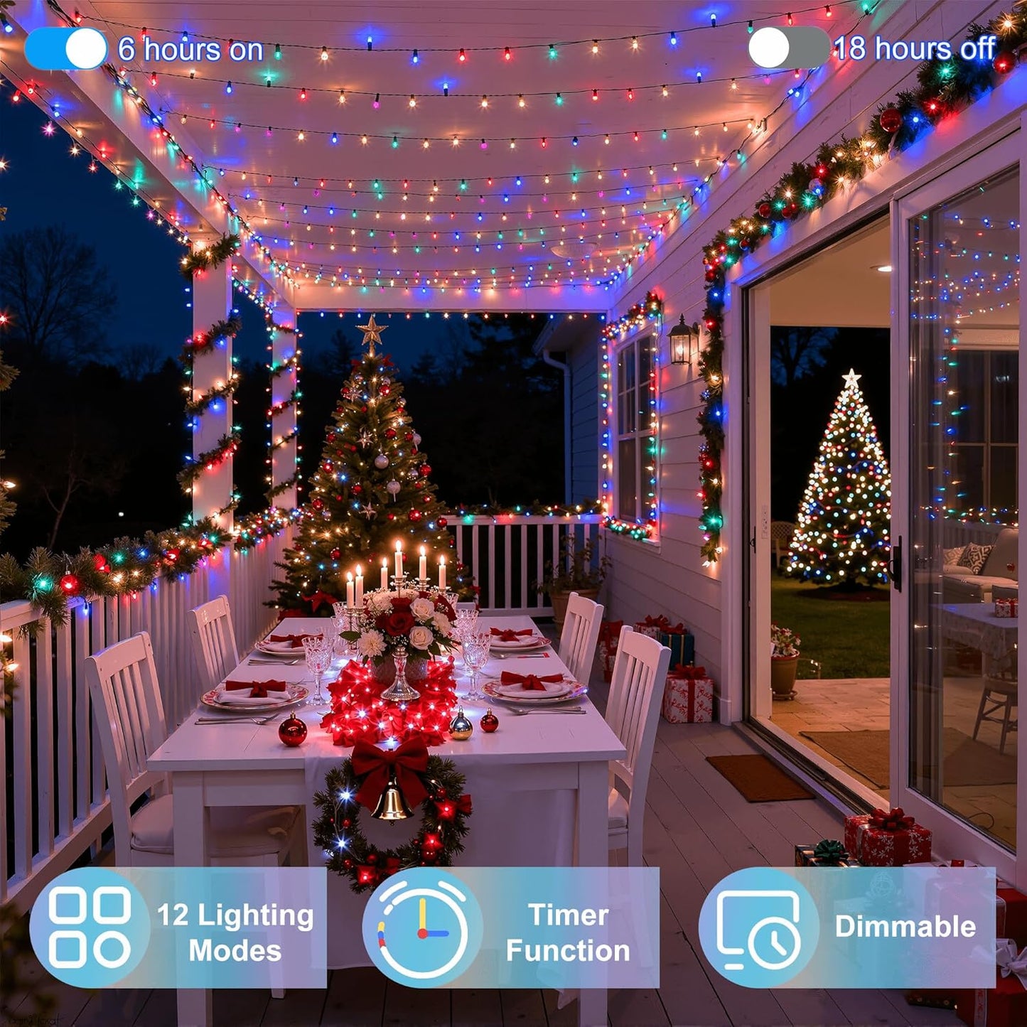 750LED Christmas Lights Outdoor Use, 240ft 12 Modes Multicolor LED String Lights with Timer Dimmable, Waterproof Christmas Tree Lights for Xmas Patio Yard Fence Balcony Garden Decor Multicolor
