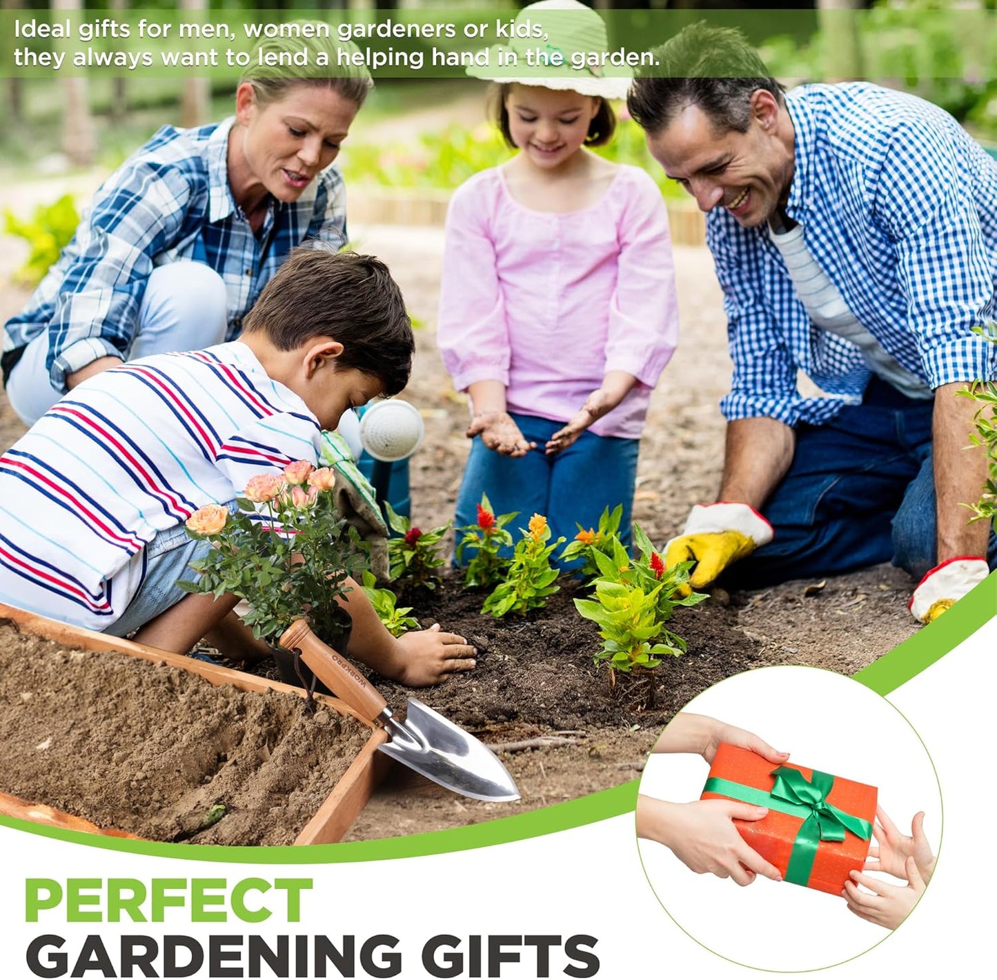 WORKPRO 11" Garden Hand Trowel, Heavy Duty Polished Stainless Steel Garden Shovels with Wood Handle, Small Gardening Hand Tools for Digging, Planting, Measure, Transplanting