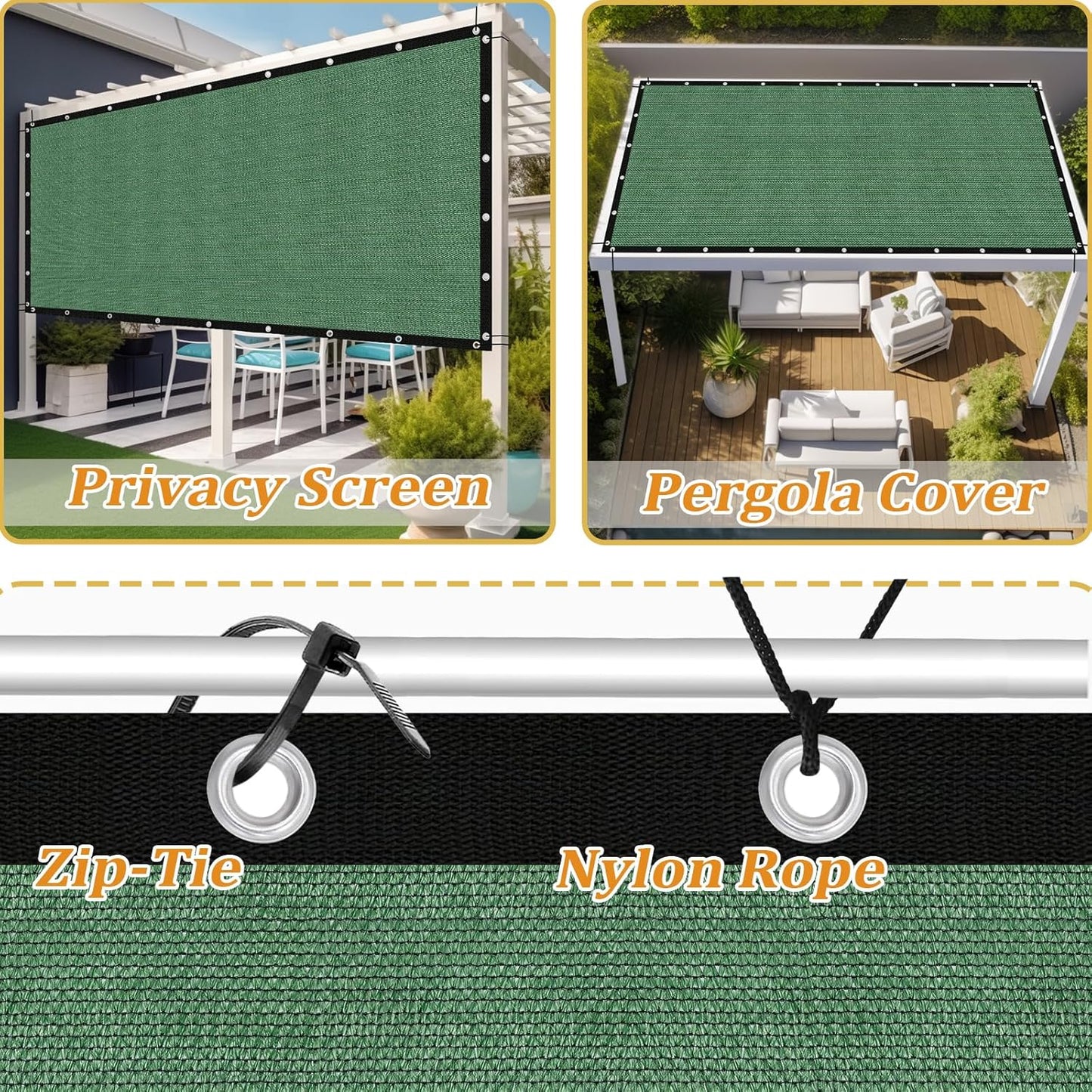 Shade&Beyond Customized Size 90% Sun Shade Cloth with Grommets, 14' X 16' Pergola Shade Cover Canopy, Mesh Tarp Sun Screens for Patio, Outdoor, Garden, Backyard GN01, Green