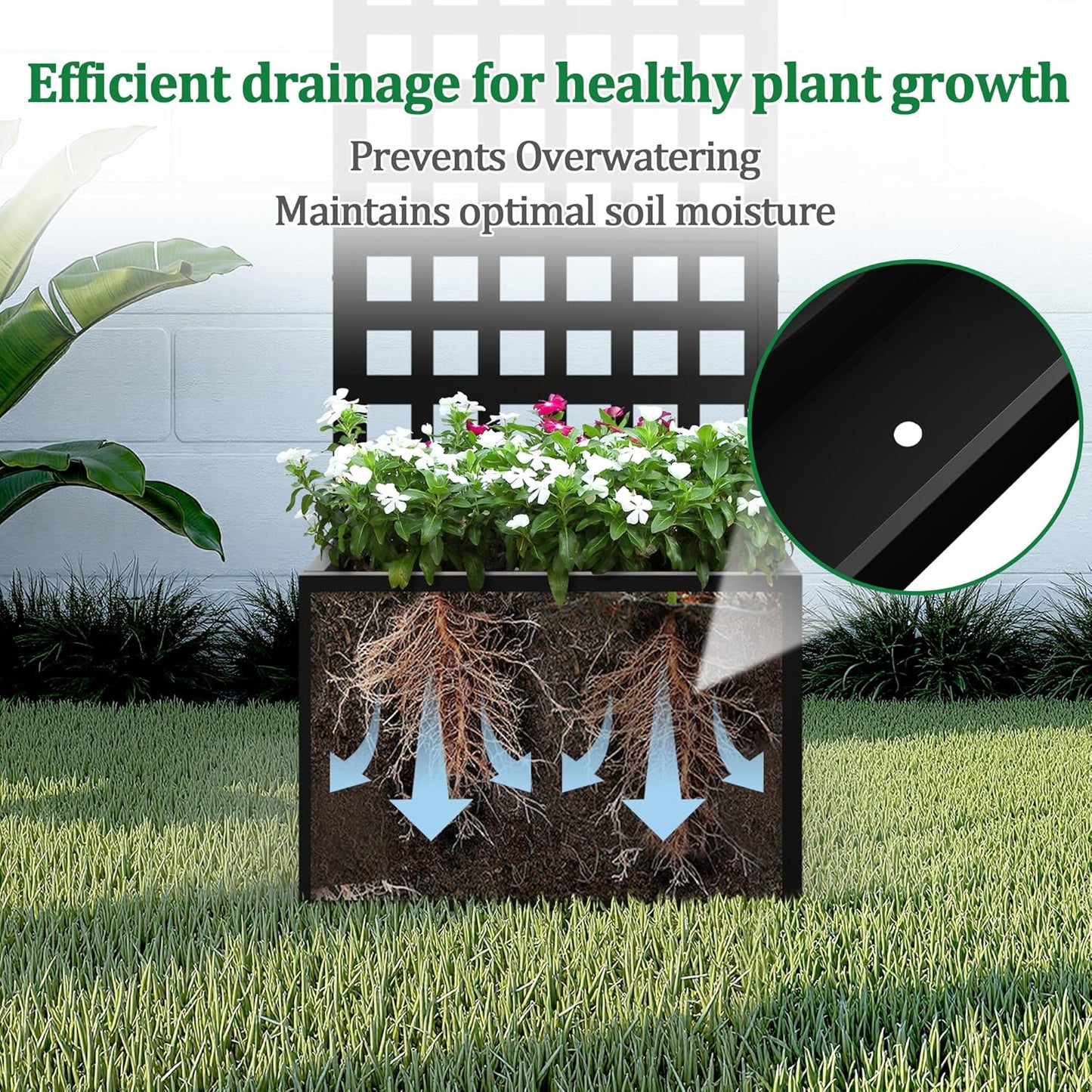 Metal Raised Garden Bed with Trellis, 2 in 1 Trellis with Planter Box & Privacy Screen for Climbing Plants, Vine, Outdoor Standing Flower Beds with Drainage Holes, 23.6"L x 11.8"W x 63"H, Black