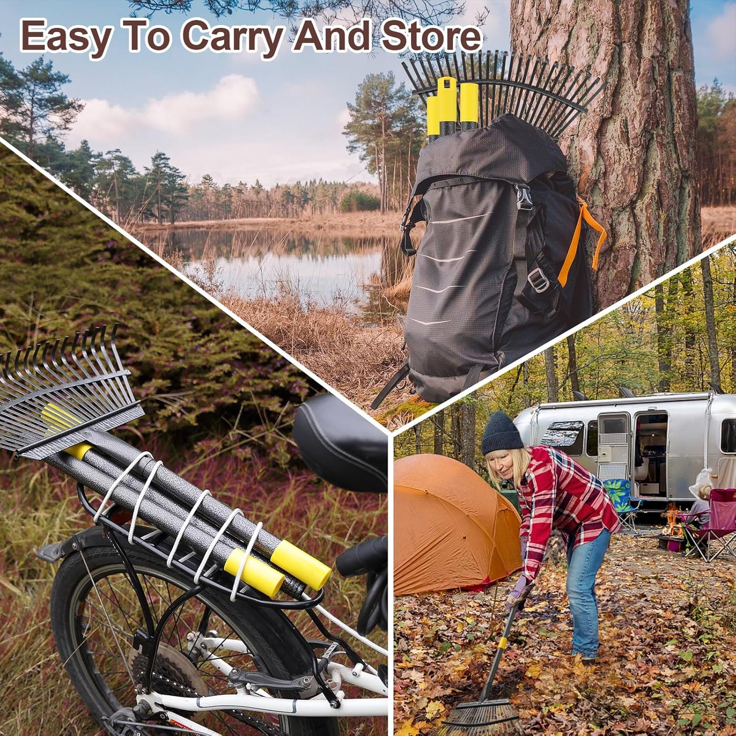 Metal Garden Rake, 5FT Rake for Leaves Lawns, 25 Metal Tines 18 inch Wide with Adjustable Handle Heavy Duty Yard Leaf Rakes for Gardening