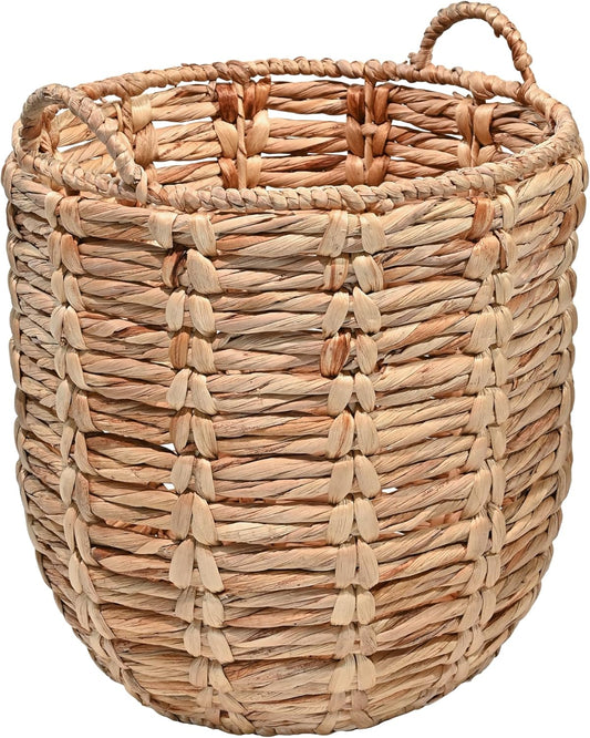 happimess BSK1003A Laurel Bohemian Hand-Woven Abaca Wicker Storage Basket with Handles, Seagrass Container for Decoration in Bedroom, Living Room, Laundry Room, Entryway, Natural