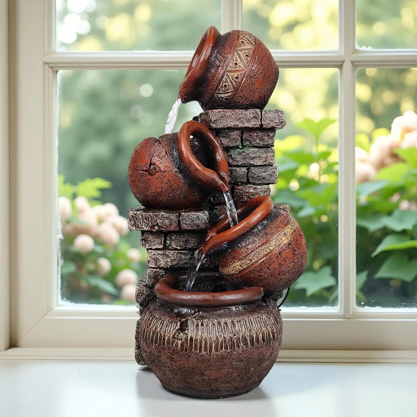 Indoor Desktop Fountain with Led Light - Layered Rock Waterfall Fountain, 13.77 x 5.9 x 5.9 inches, Silent Tabletop Water Feature Decor for Relaxation