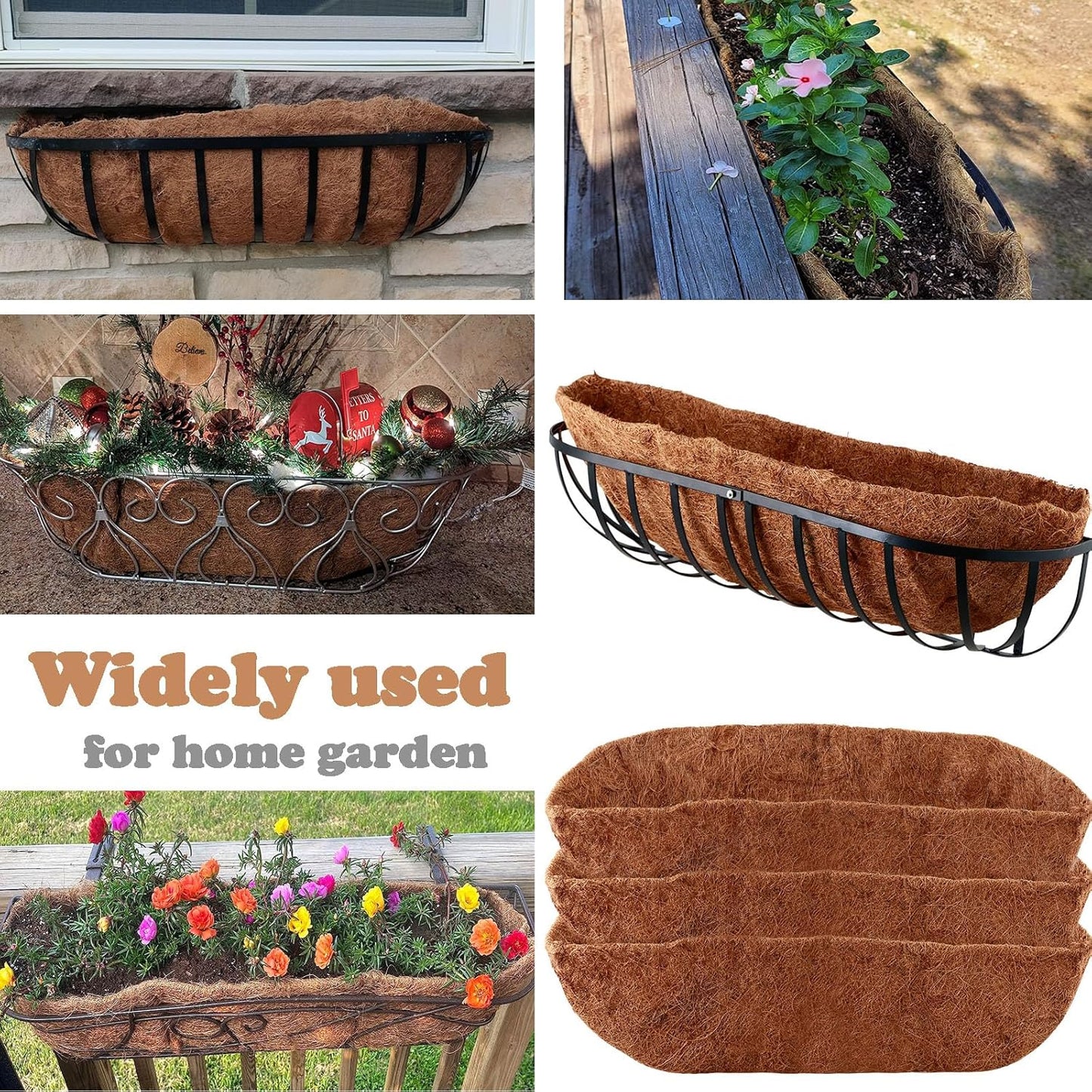 3 Pack Trough Coco Liner 24/30/36 Inch Hanging Basket Liners 100% Natural Coconut Husk Liners for Planters Window Box Planter Inserts for Large Pots Trough Planters Outdoor Garden Decoration