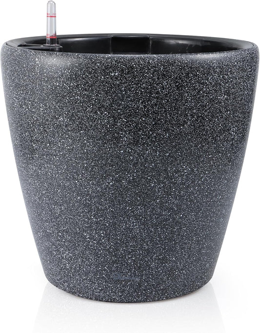 Dexceder 18x17 Self Watering Planter with Wheels Indoor Outdoor, Inner Pot Design, Thickened Large Floor Standing Flower Plant Pot with Water Level Indicator (Stone Matte)