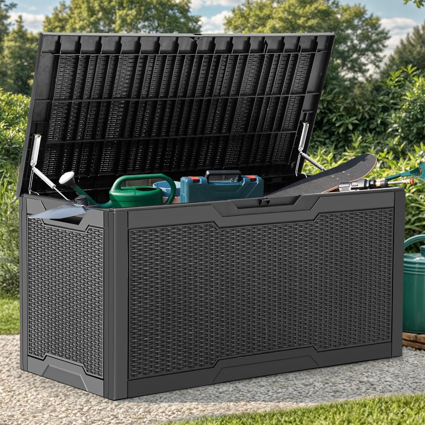 YITAHOME 100 Gallon Outdoor Storage Box, Large Water Resistant Resin Deck Box, Indoor Outdoor Lockable Storage Container for Patio, Garden, Cushions, Tools, Equipment (Black)