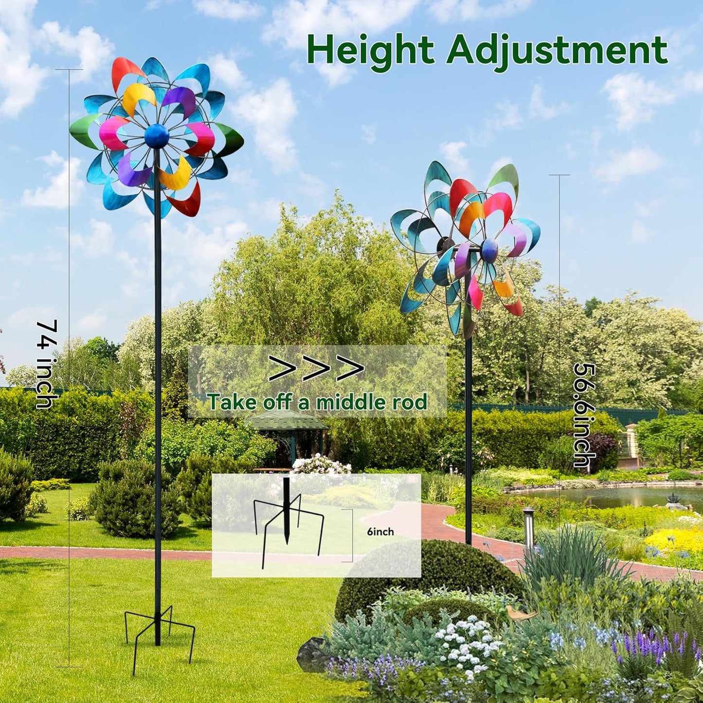 20" Dia Large Wind Spinners, Metal Kinetic Windmill Yard Art, Dual-Sided Colorful Wind Sculptures & Spinners for Outdoor Garden, Lawn Decor, Ideal Gift for Family Friend
