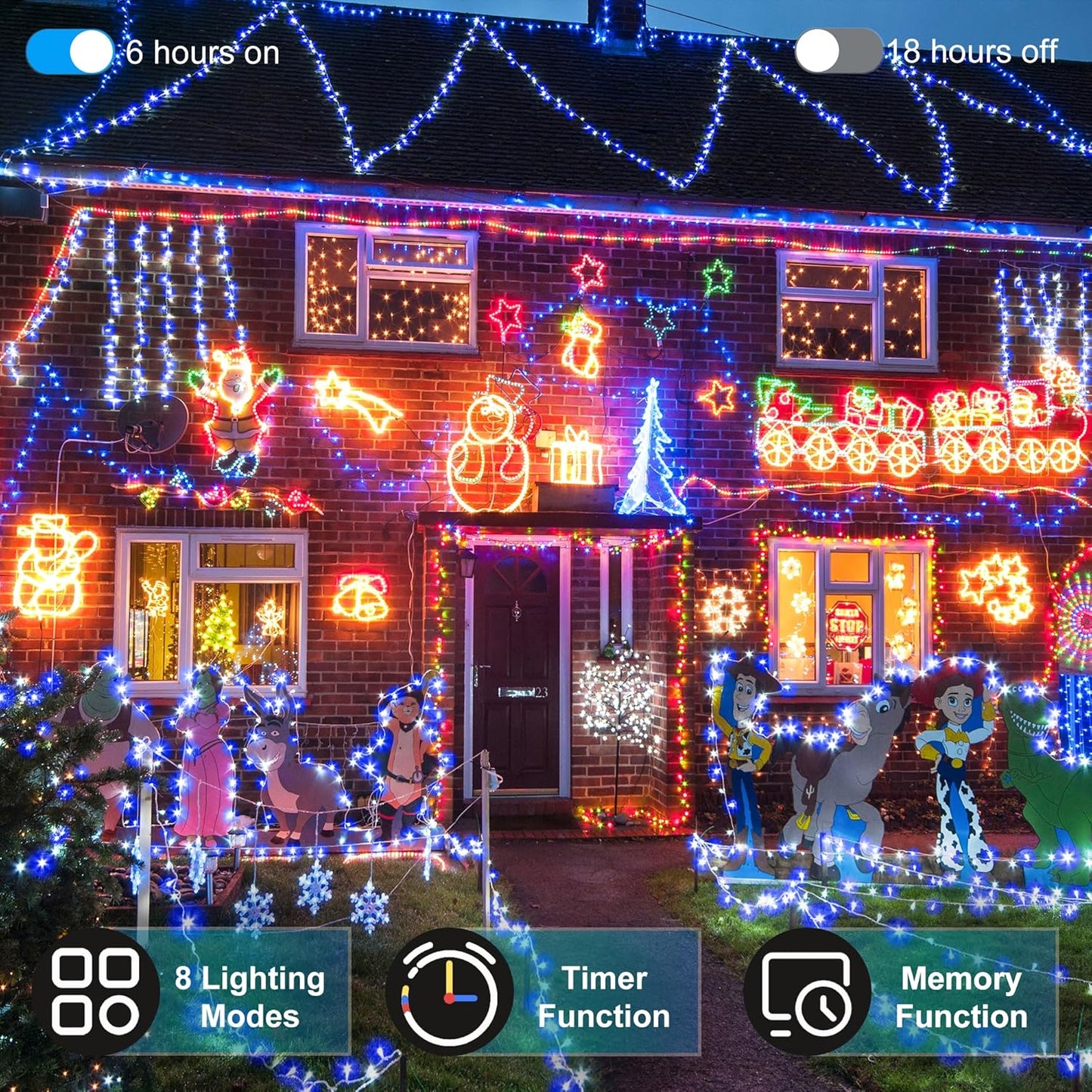 1500 LED Christmas Lights Outdoor Use, 492ft 8 Lighting Modes Fairy Lights for Outside, Christmas Tree Lights Outdoor IP44 Waterproof for Xmas Patio Fence Deck Balcony Garden Decor Blue & Cool White