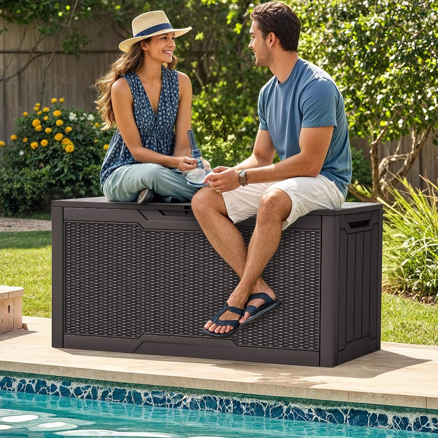 YITAHOME 80 Gallon Outdoor Storage Box, Large Water Resistant Resin Deck Box, Indoor Outdoor Lockable Rattan Storage Container for Patio, Garden, Cushions, Tools, Equipment (Dark Brown)