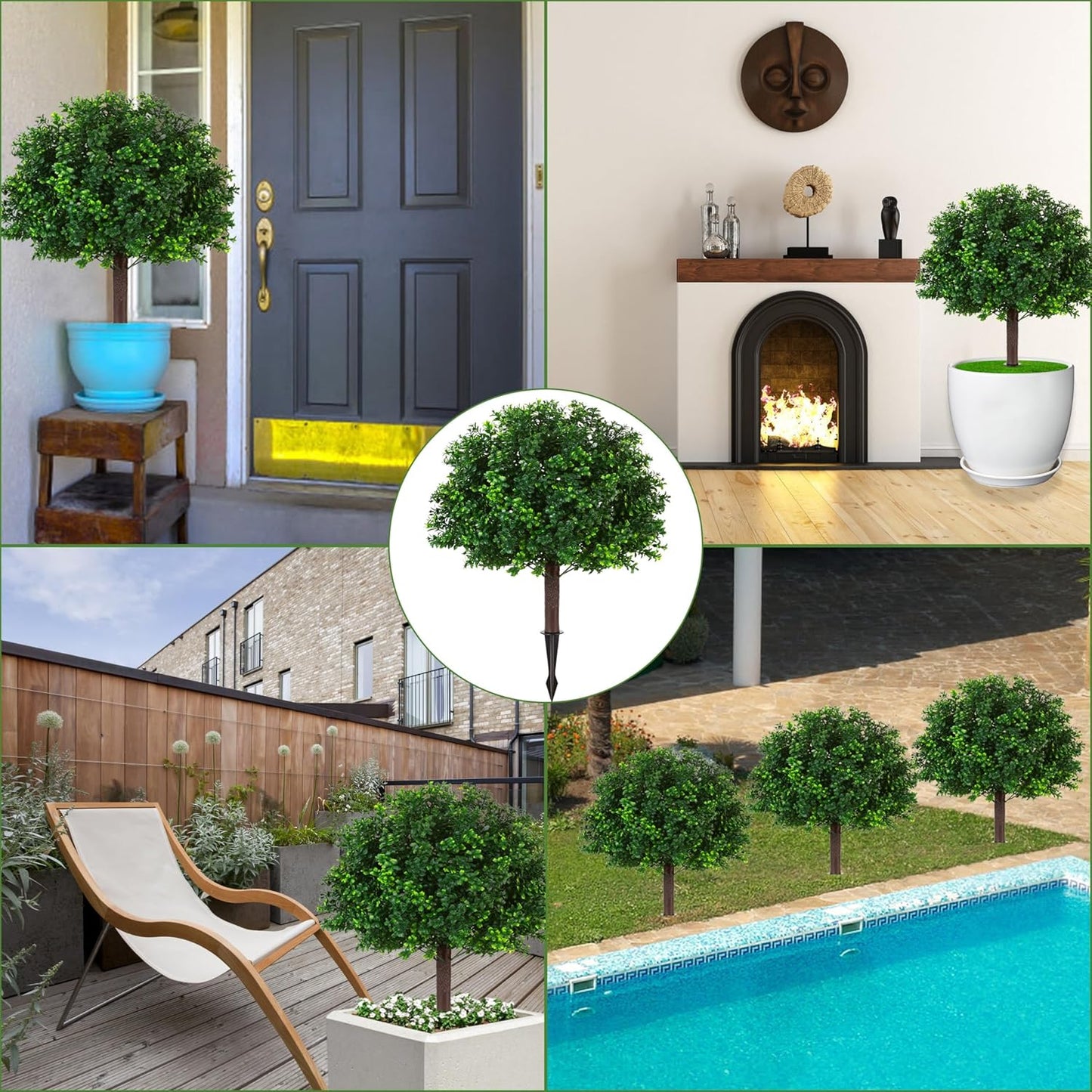 Artificial Boxwood Topiary Ball Trees, Set of 2 Artificial Boxwood Ball Bush Artificial Shrub Bushes UV Resistance Rated with Spike Fake Outdoor Plant for Front Door Decor, Home Decor, Garden